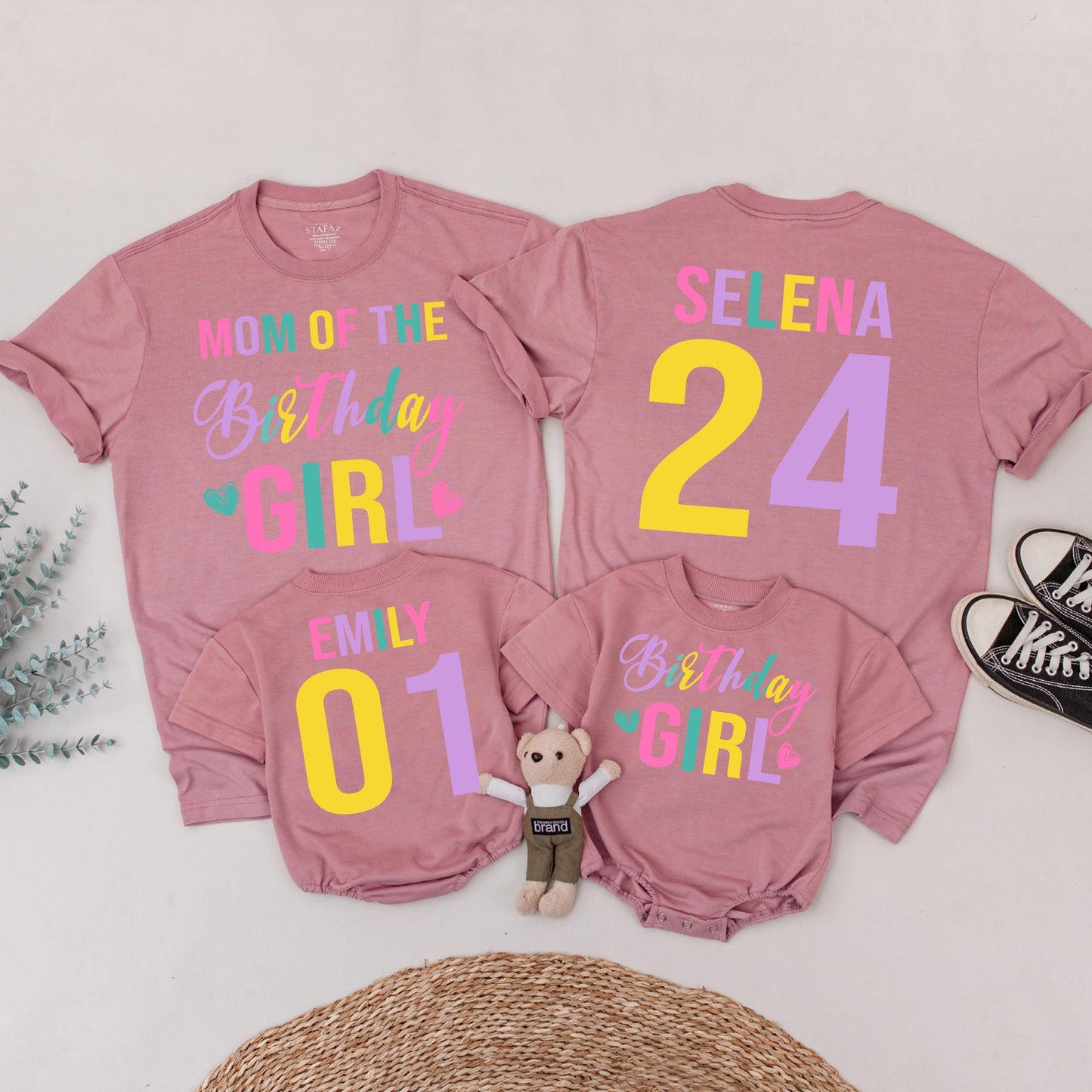 Birthday Girl Family Matching Shirts Mom Dad Colorful Celebration Outfits Fun Kids Birthday Party Tees