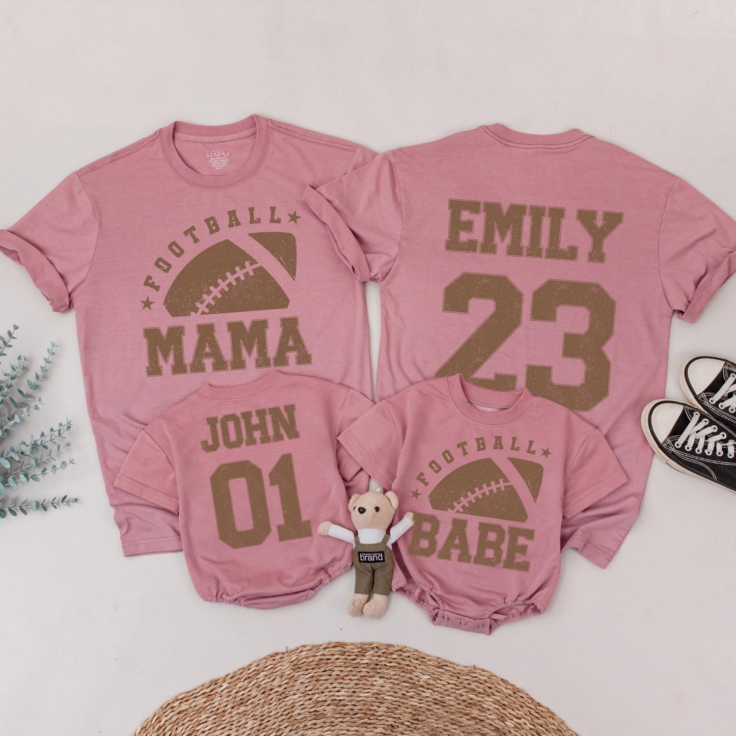 Vintage Football Babe Mama & Birthday Boy Family Matching Shirts Distressed Sports Style Custom Names