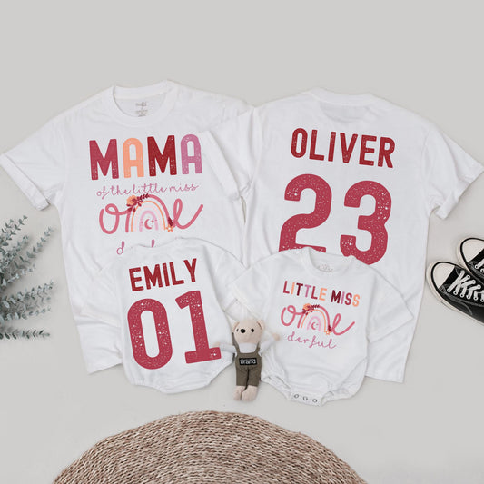 Onederful First Birthday Family Matching Shirts Boho Rainbow Little Miss One Birthday Outfit Mama Mom Daughter Celebration