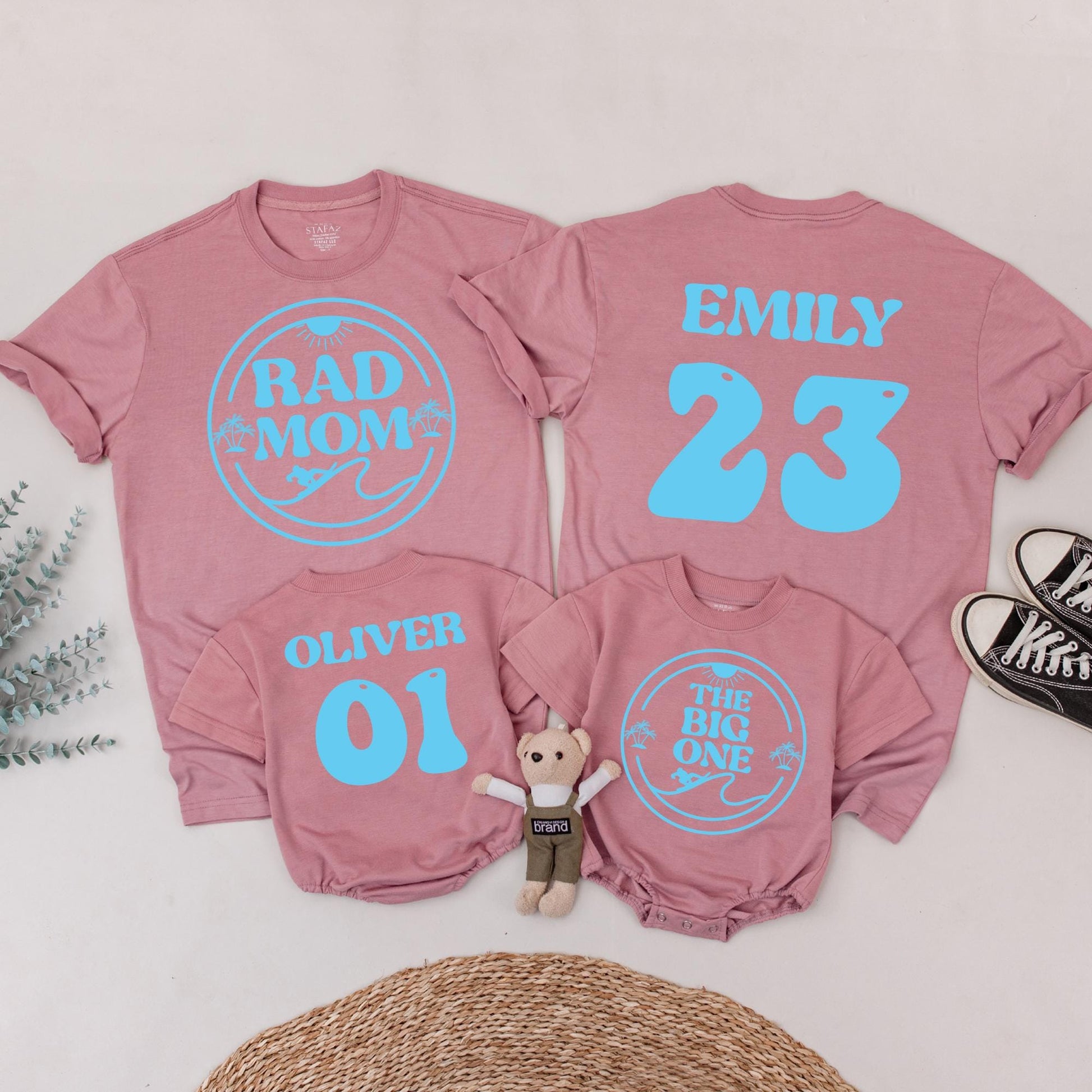 Rad Mom Surf Birthday Family Shirts: The Big One, Emily & Oliver Matching Outfits - Vintage Surf's Up Theme, 1st Birthday Surfer Celebration (137 chars)