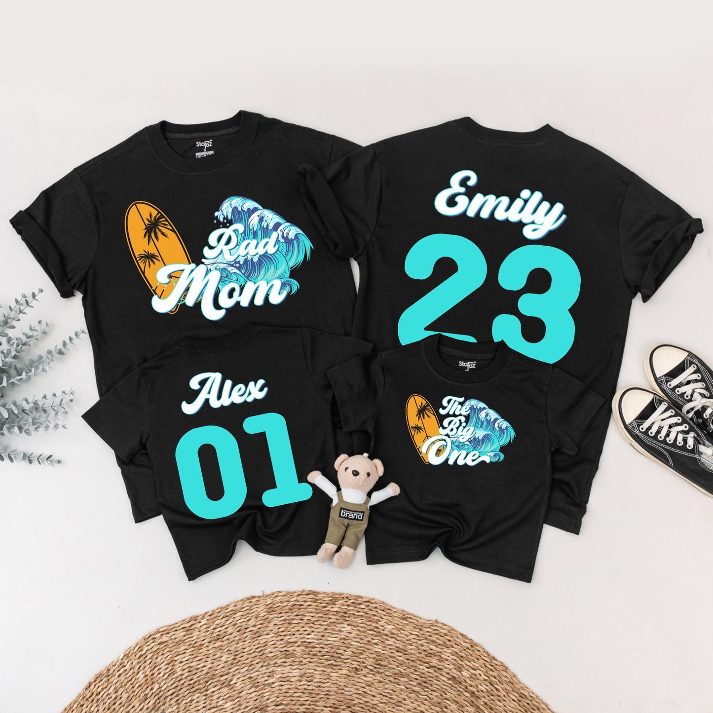 Surf Family Birthday Shirts Rad Mom The Big One 1st Birthday Outfit Toddler Boy Surfs Up Surfer Mommy and Me