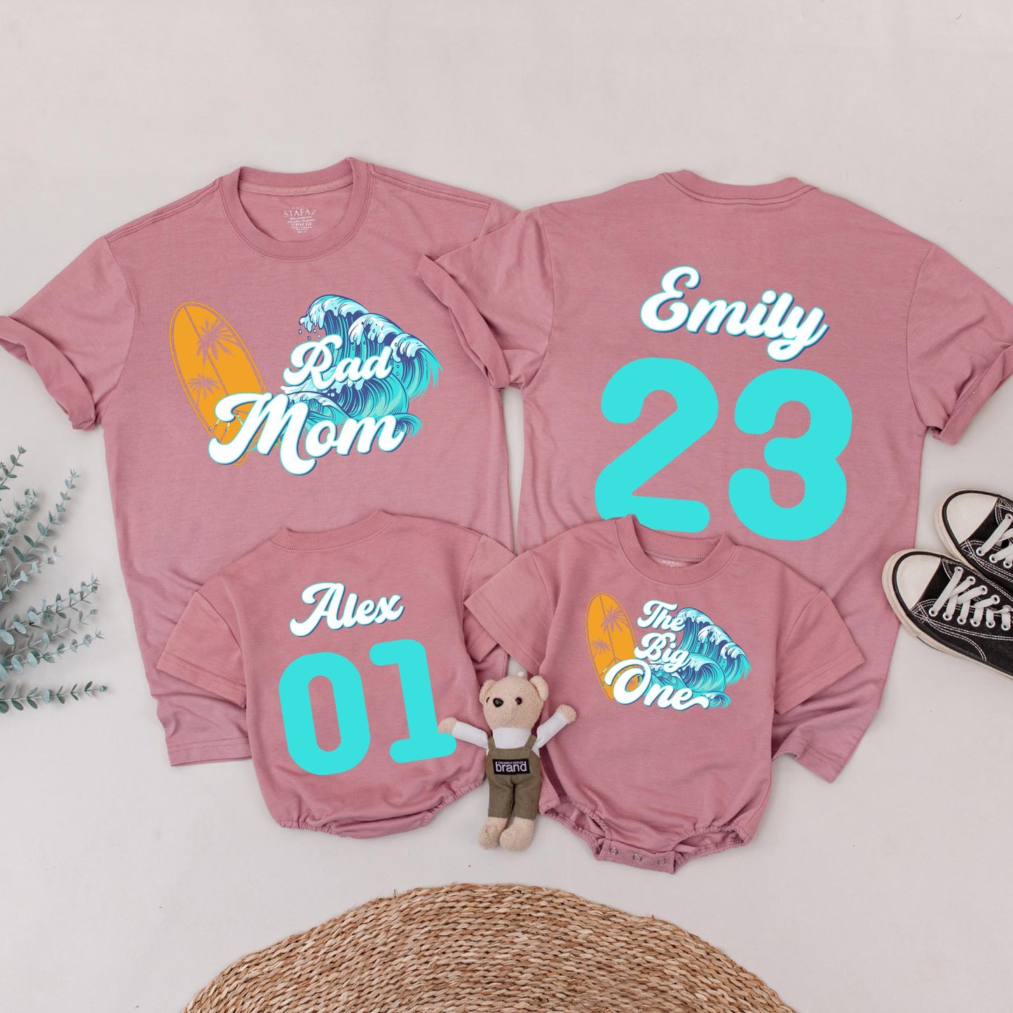 Surf Family Birthday Shirts Rad Mom The Big One 1st Birthday Outfit Toddler Boy Surfs Up Surfer Mommy and Me