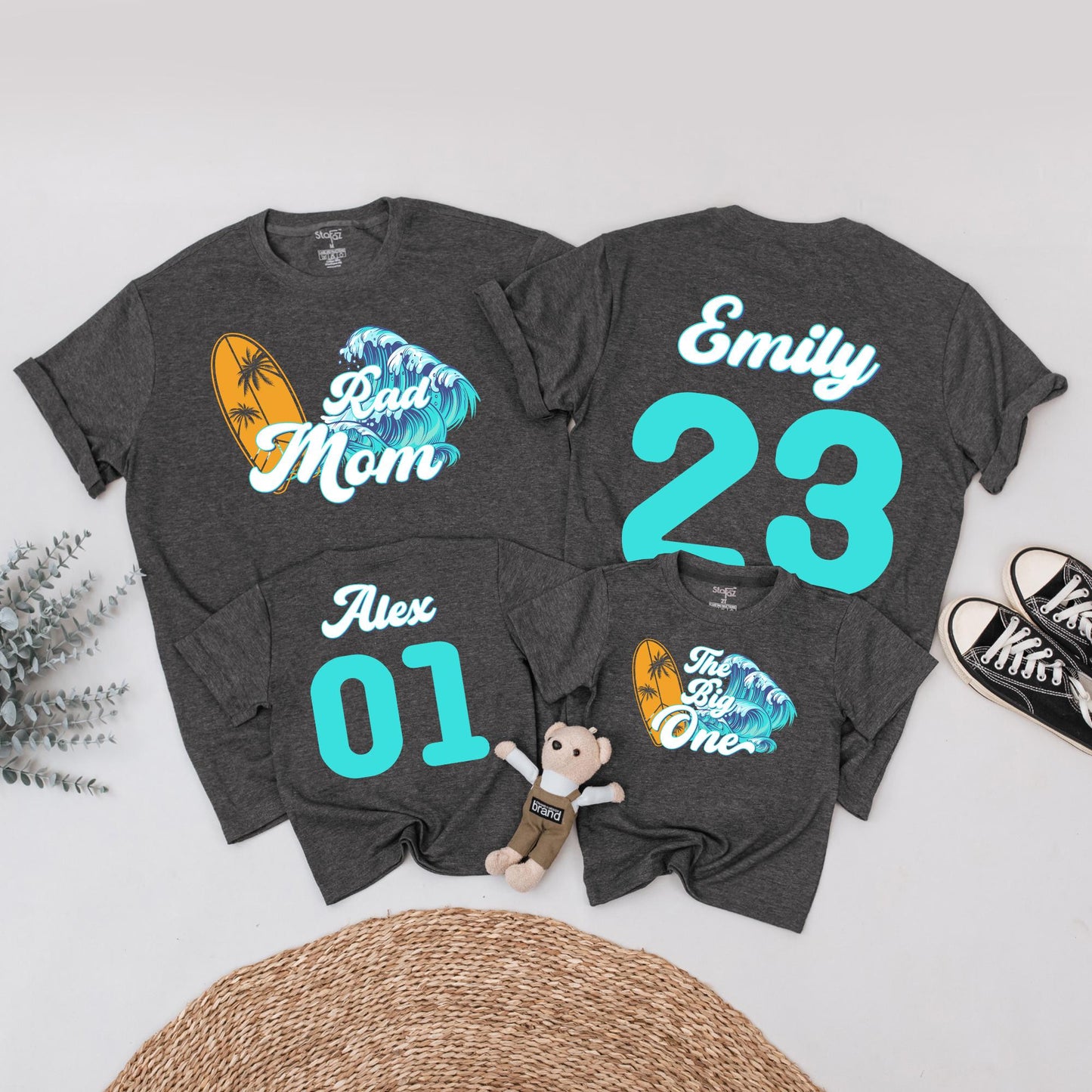 Surf Family Birthday Shirts Rad Mom The Big One 1st Birthday Outfit Toddler Boy Surfs Up Surfer Mommy and Me