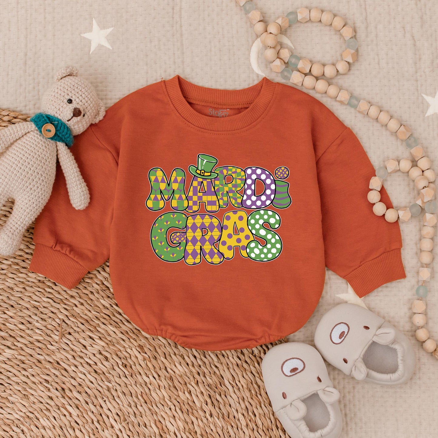 Mardi Gras Baby Romper Sweatshirt Cute Baby Girl Outfit Newborn Bodysuit Infant Clothes Festive Fleur-de-lis Design Comfortable Cotton