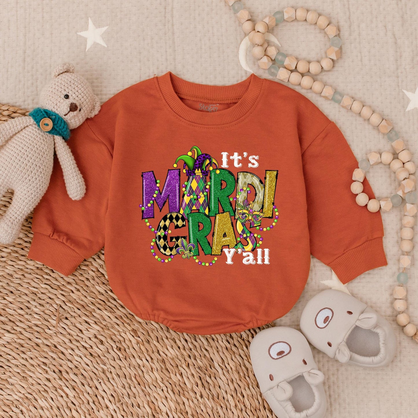 Mardi Gras Y'all Baby Romper Sweatshirt Festive Infant Girl Outfit Comfortable Holiday Bodysuit Cute Newborn Clothes First Celebration Gift