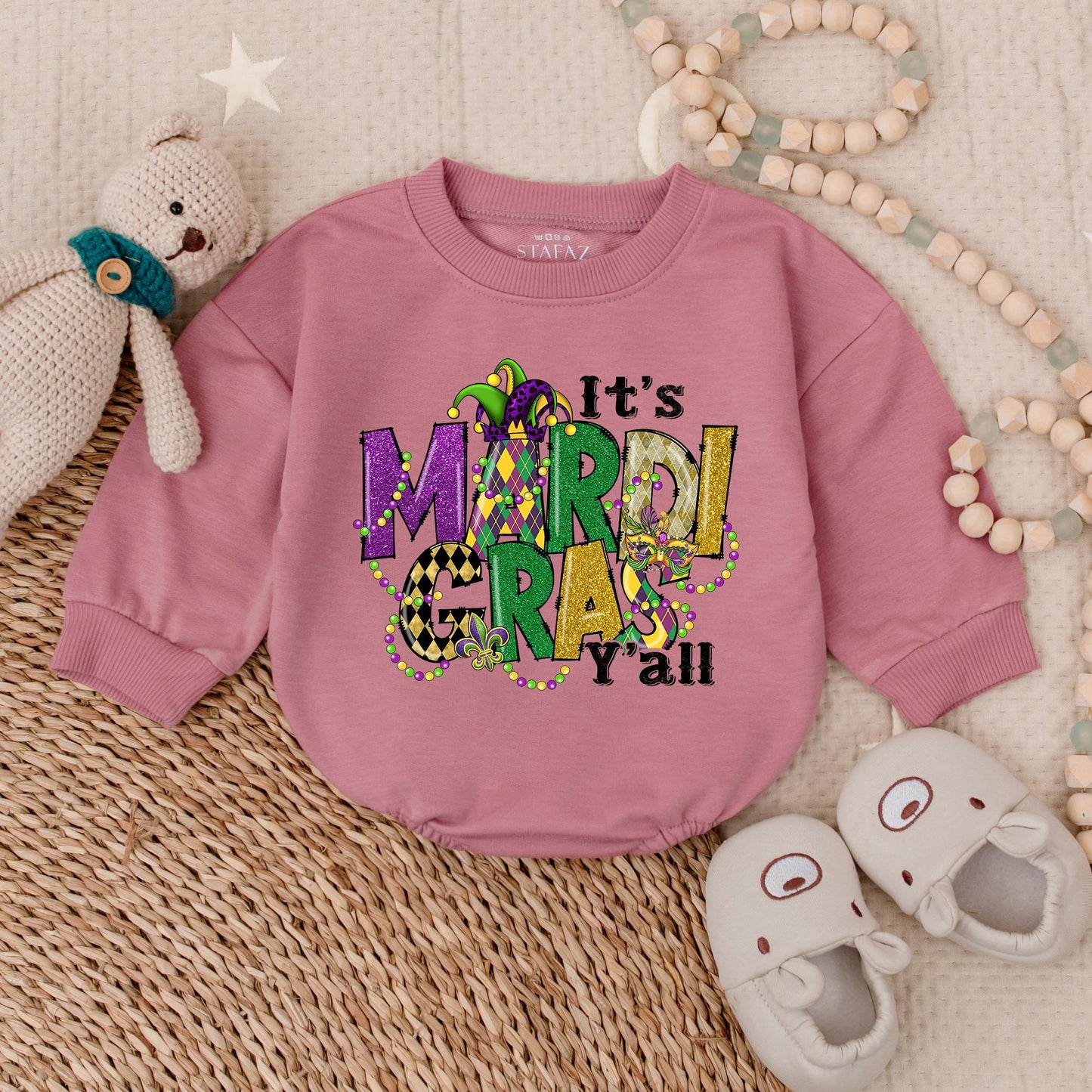Mardi Gras Y'all Baby Romper Sweatshirt Festive Infant Girl Outfit Comfortable Holiday Bodysuit Cute Newborn Clothes First Celebration Gift