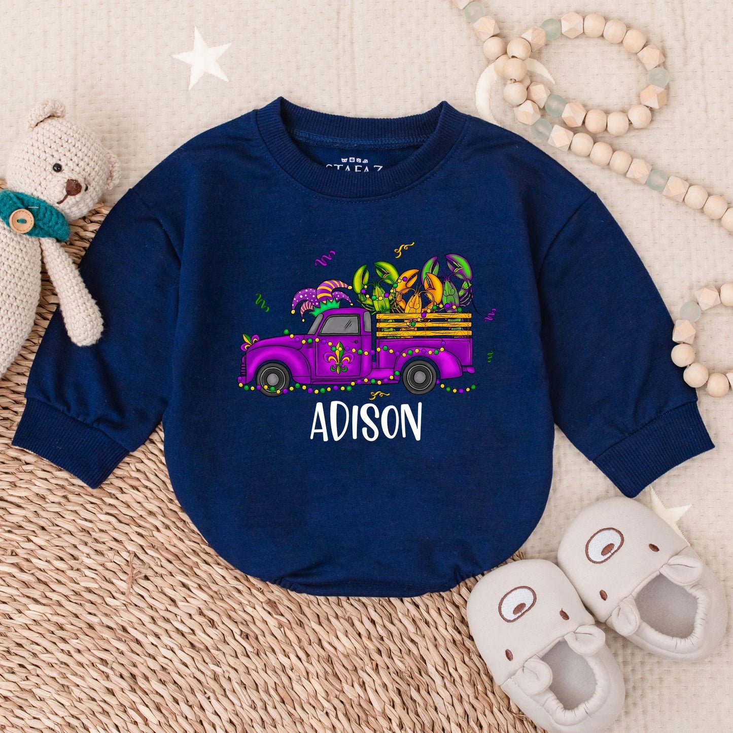 Custom Mardi Gras Crawfish Baby Bubble Romper Festive Baby Boy Outfit Newborn Bodysuit Infant Clothes Fun Celebration