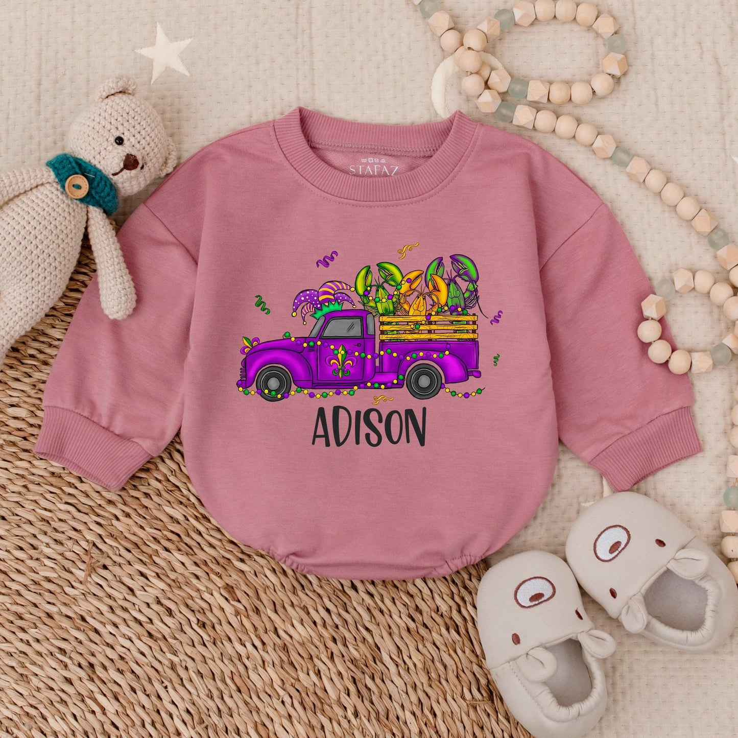 Custom Mardi Gras Crawfish Baby Bubble Romper Festive Baby Boy Outfit Newborn Bodysuit Infant Clothes Fun Celebration