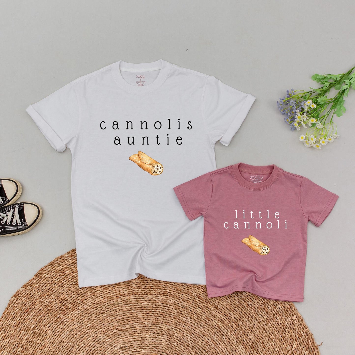 Personalized Little Cannoli Auntie Shirt & Baby Romper Italian Foodie Bodysuit Auntie Gift Cute Pastry Family Clothing