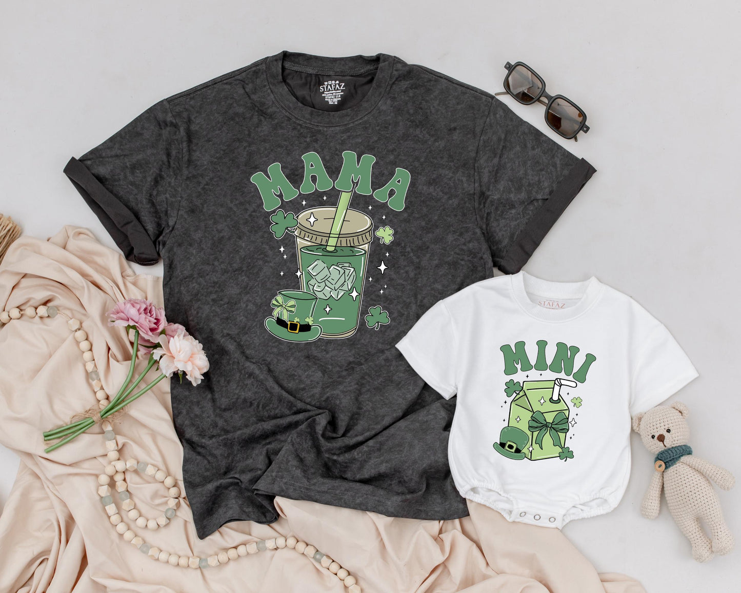 Lucky One Birthday Matching Family Shirts, Retro Shamrock 1st St. Patrick's Day, Mama and Mini Outfit, Personalized Irish Baby Bodysuit, Photo Prop (138 chars)