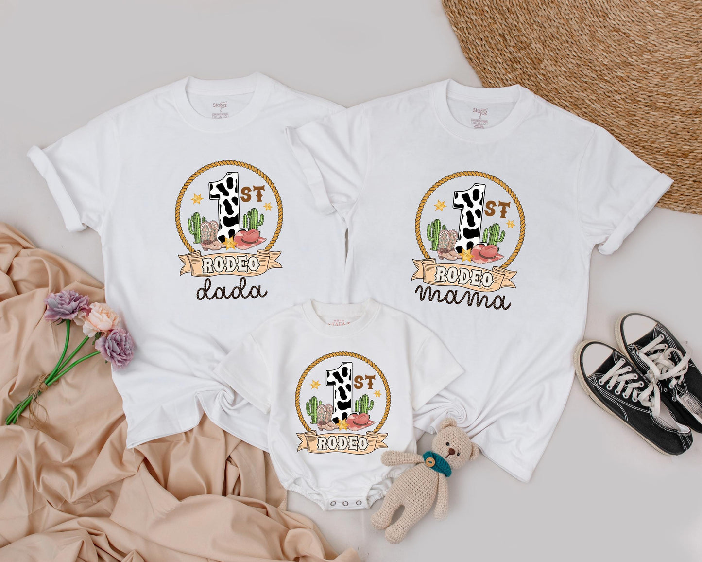 Matching Family Rodeo Shirts | 1st Birthday Western Outfit, Cowboy Boots, Cacti, and Hat Design | Mom, Dada, Baby | 1st Rodeo Party