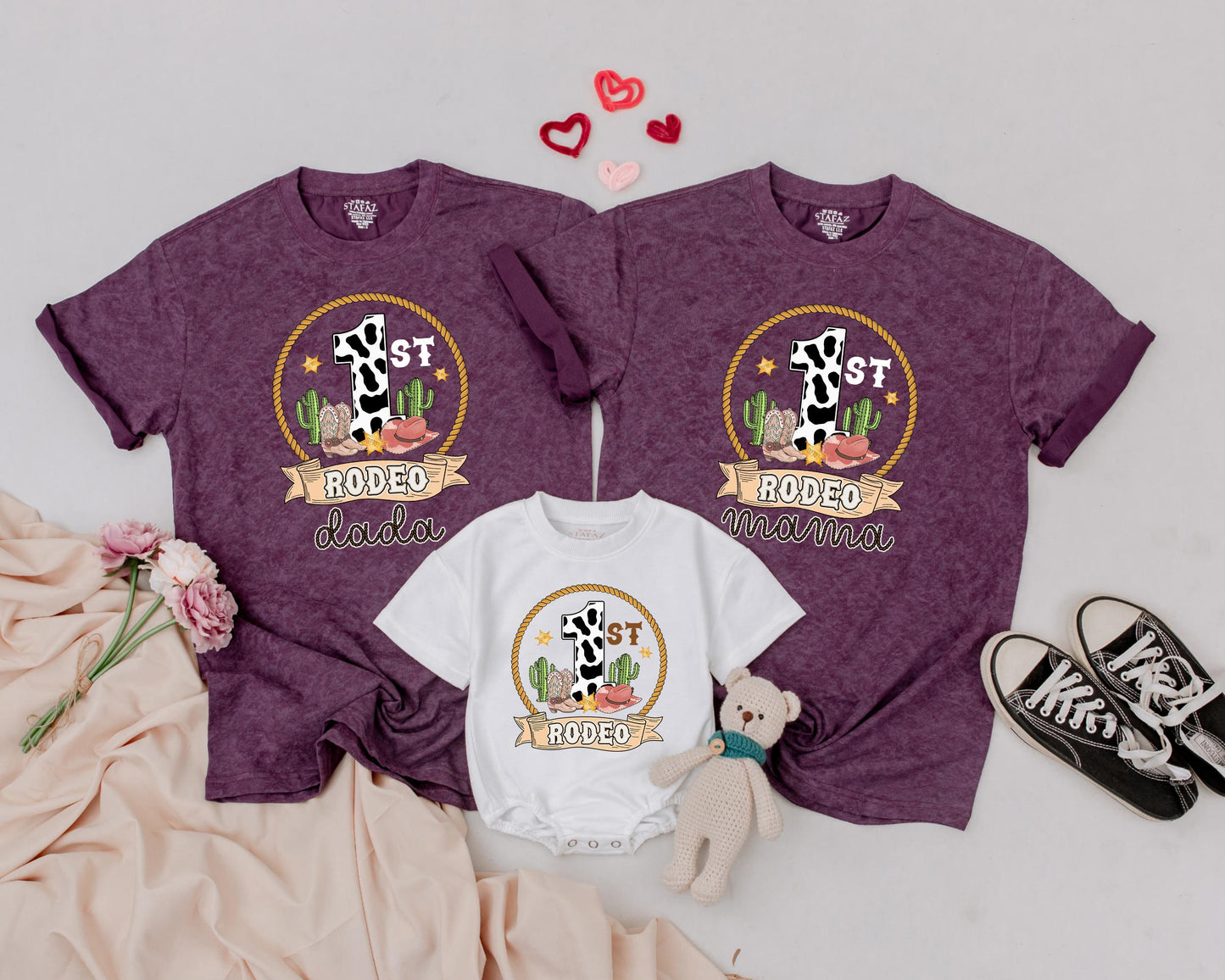 Matching Family Rodeo Shirts | 1st Birthday Western Outfit, Cowboy Boots, Cacti, and Hat Design | Mom, Dada, Baby | 1st Rodeo Party