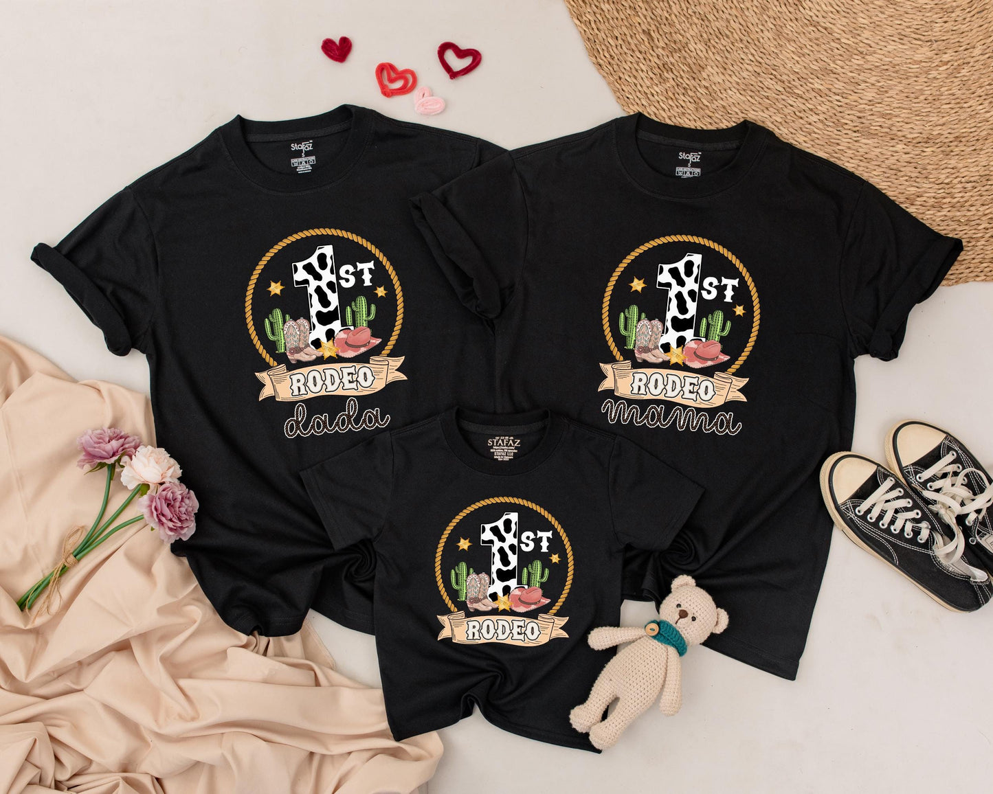 Matching Family Rodeo Shirts | 1st Birthday Western Outfit, Cowboy Boots, Cacti, and Hat Design | Mom, Dada, Baby | 1st Rodeo Party