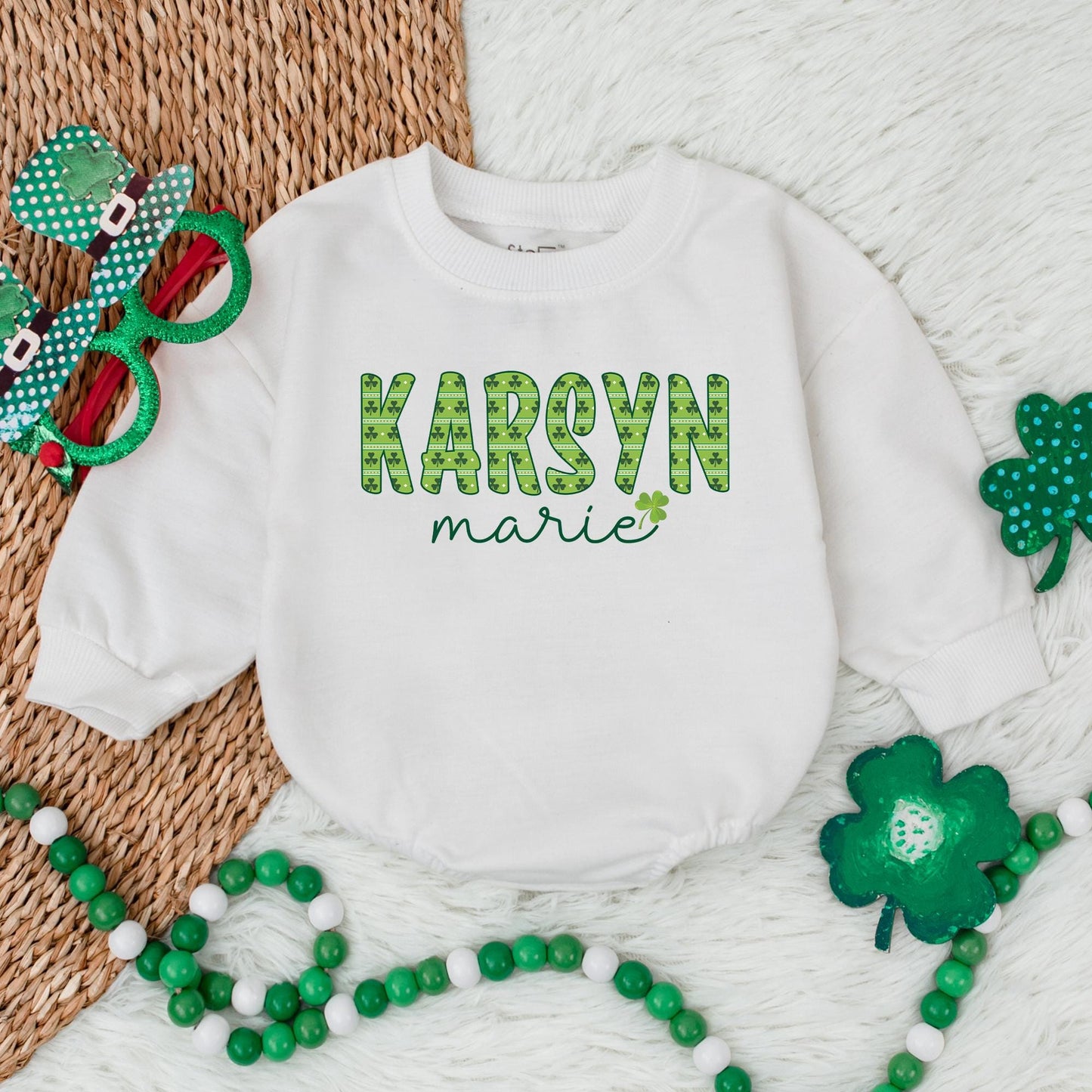 Personalized Lucky Shamrock Baby Romper Custom Name St Patrick's Day Bodysuit Clover Irish Baby Gift Outfit 135