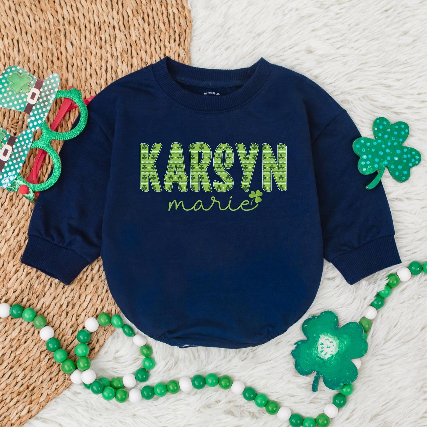 Personalized Lucky Shamrock Baby Romper Custom Name St Patrick's Day Bodysuit Clover Irish Baby Gift Outfit 135