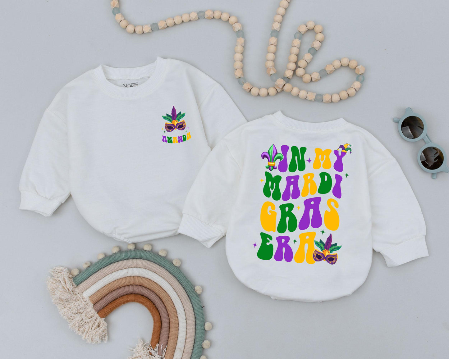 Personalized Mardi Gras Baby Romper In My Mardi Gras Era Custom Name Newborn Outfit Baby Shower Gift Cute Unisex Clothes