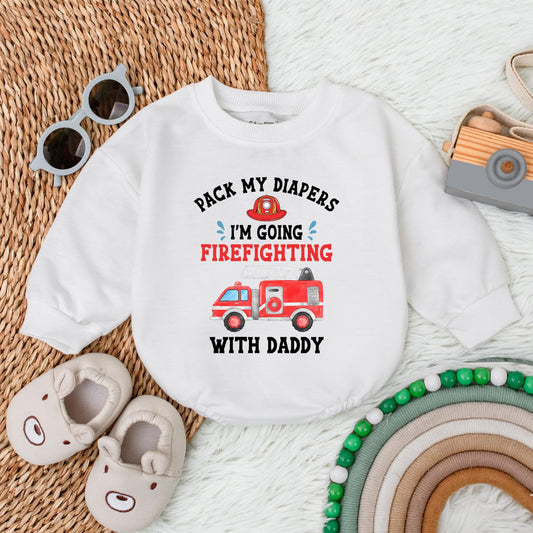 Firefighter Baby Bubble Romper 'Pack My Diapers' Gift for New Dad Fireman Baby Shower Announcement Gift, Newborn Bodysuit, Cute