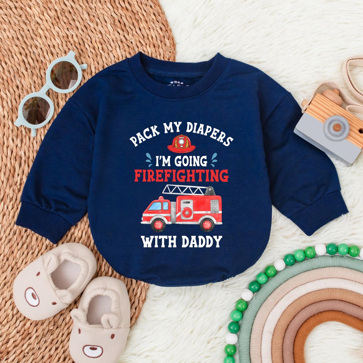 Firefighter Baby Bubble Romper 'Pack My Diapers' Gift for New Dad Fireman Baby Shower Announcement Gift, Newborn Bodysuit, Cute