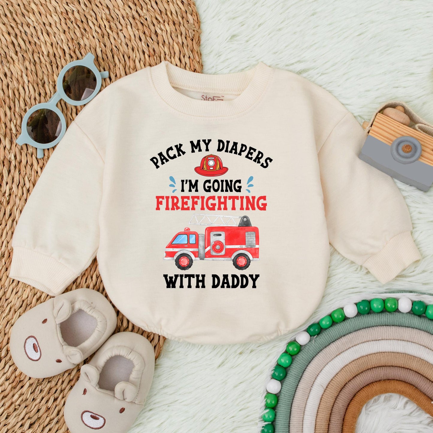 Firefighter Baby Bubble Romper 'Pack My Diapers' Gift for New Dad Fireman Baby Shower Announcement Gift, Newborn Bodysuit, Cute