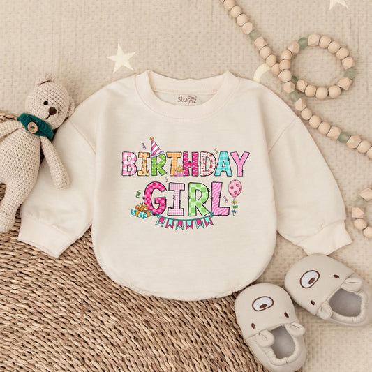 Birthday Girl Bubble Romper Adorable Baby Girl Outfit for First Birthday Celebration Soft Cotton Bodysuit Perfect Birthday Gift