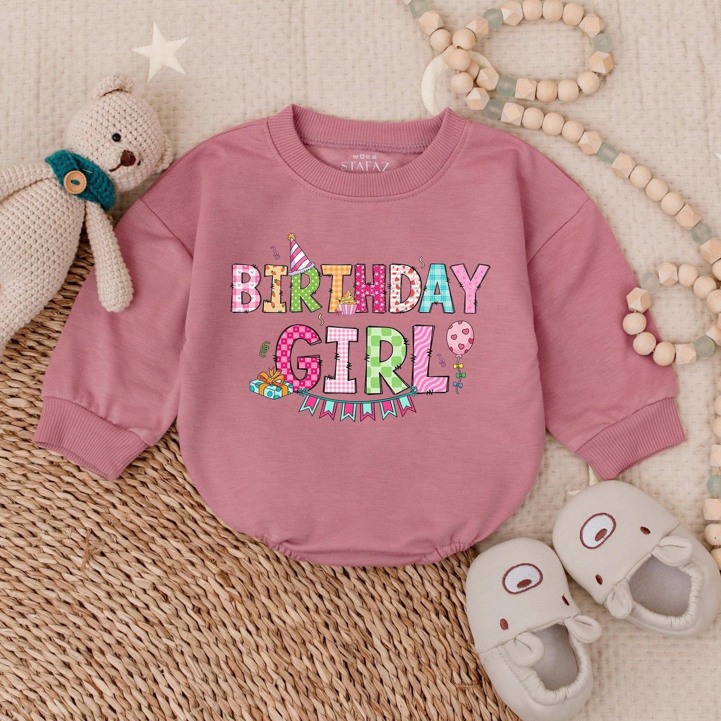 Birthday Girl Bubble Romper Adorable Baby Girl Outfit for First Birthday Celebration Soft Cotton Bodysuit Perfect Birthday Gift