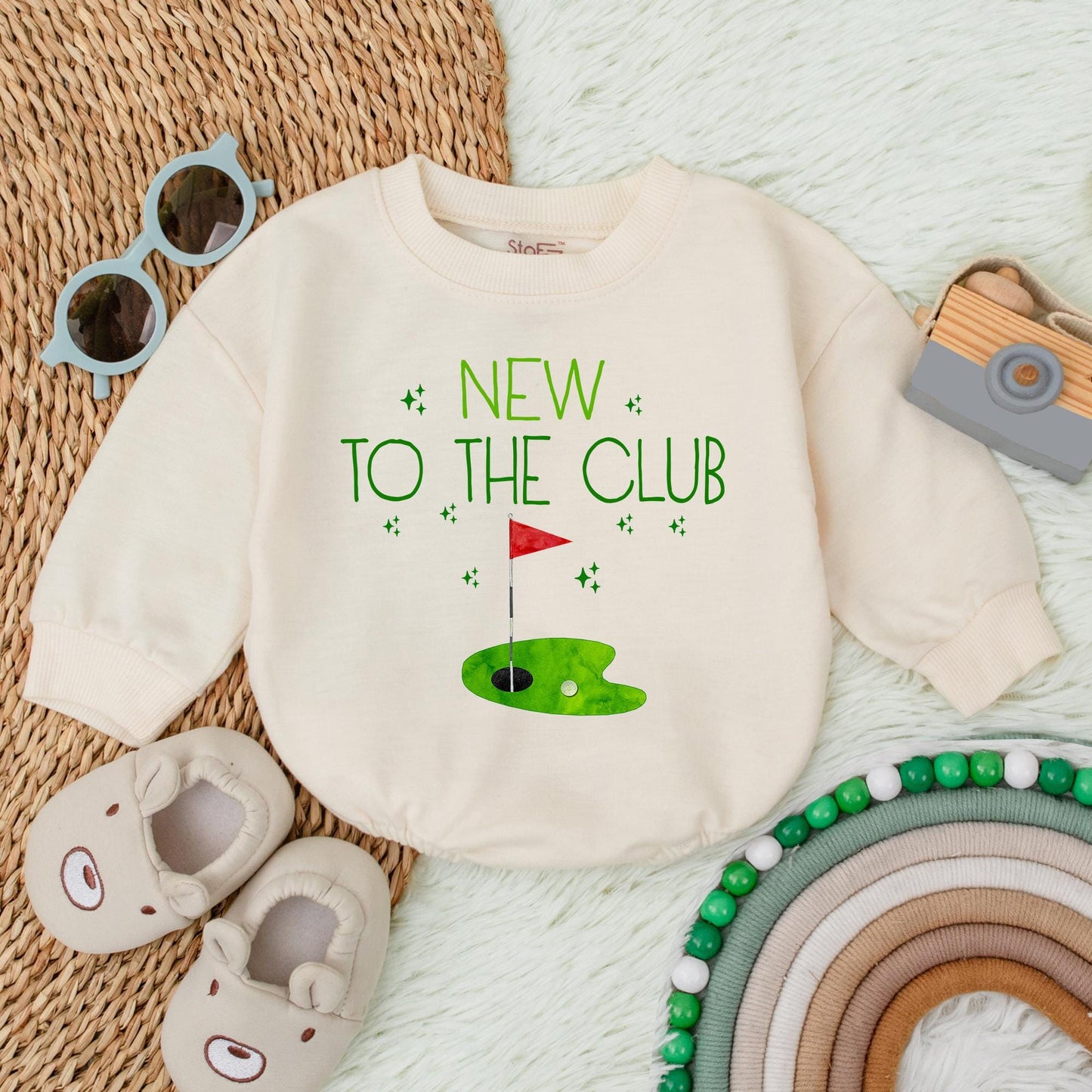 New To The Club Golf Baby Bubble Romper First Birthday Outfit Retro Toddler Boy Golf Shower Gift "Best Kid By Par" Smile Face