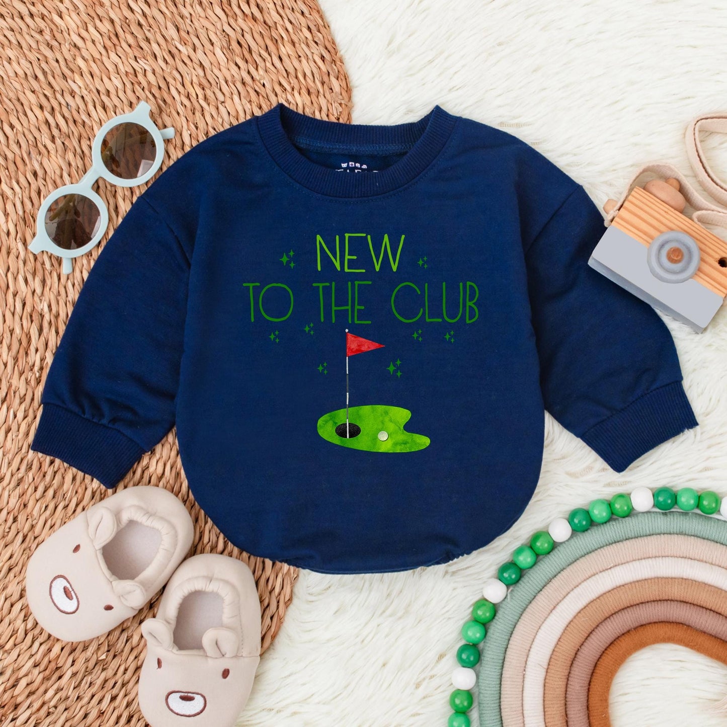 New To The Club Golf Baby Bubble Romper First Birthday Outfit Retro Toddler Boy Golf Shower Gift "Best Kid By Par" Smile Face