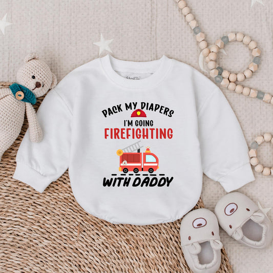 Firefighter Baby Bubble Romper Pack My Diapers I'm Going Firefighting With Daddy Cute Baby Shower Gift for Boy Infant