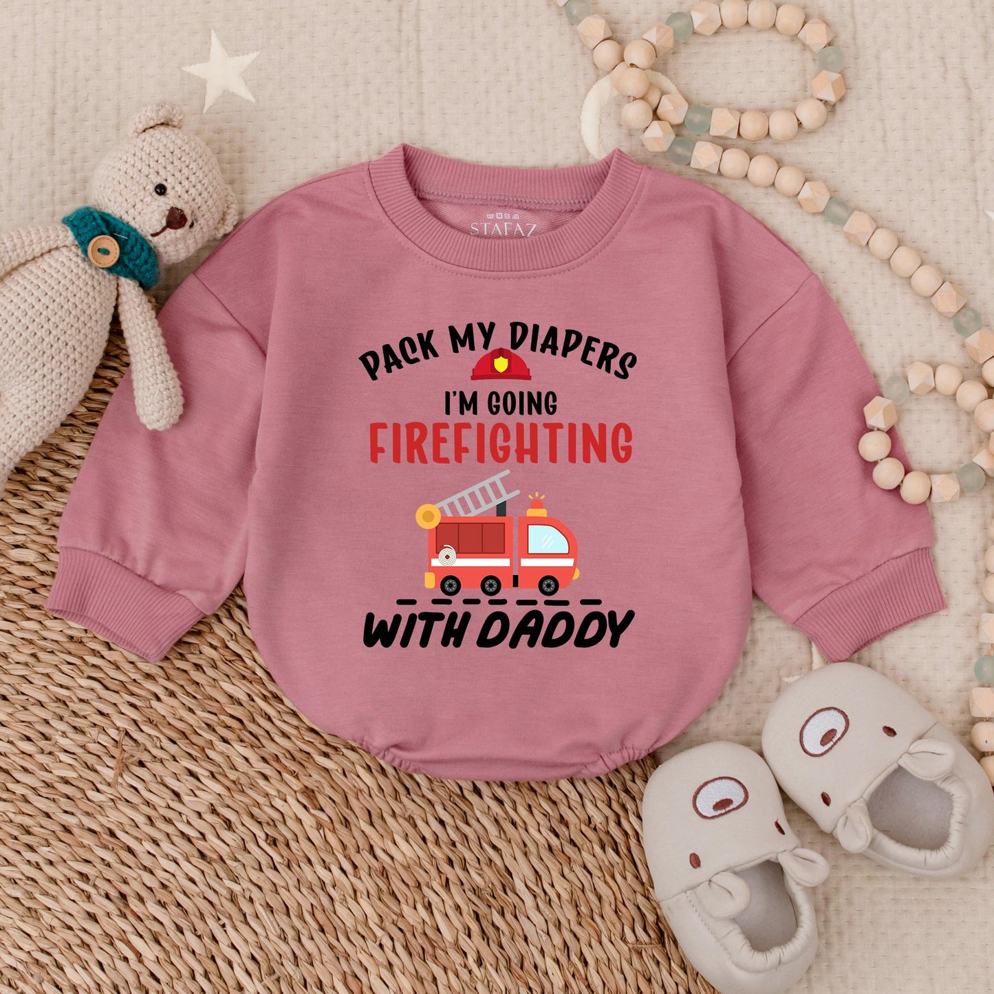 Firefighter Baby Bubble Romper Pack My Diapers I'm Going Firefighting With Daddy Cute Baby Shower Gift for Boy Infant