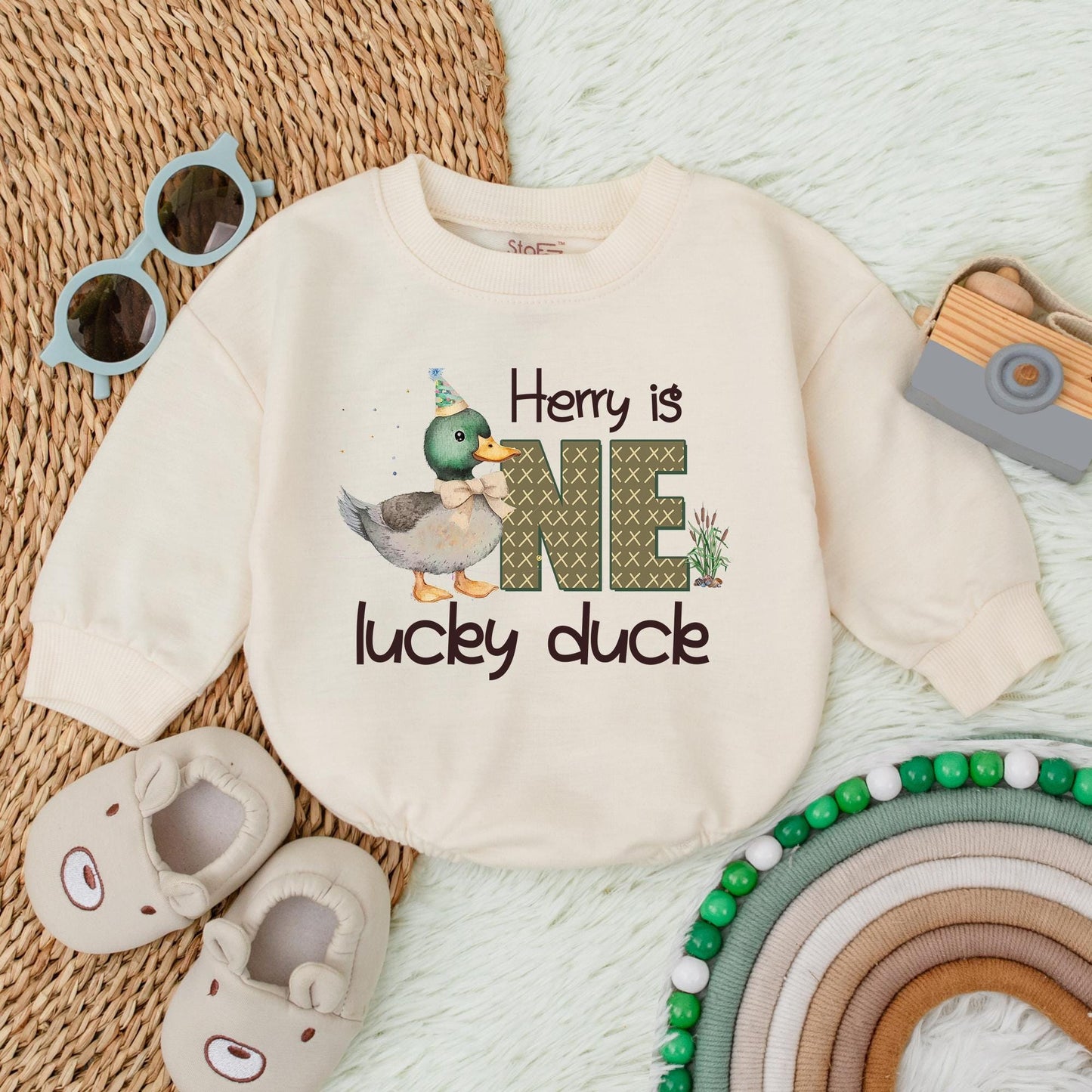 One Lucky Duck Baby Romper Custom First Birthday Outfit Boys Girls Funny Duck Theme Gift