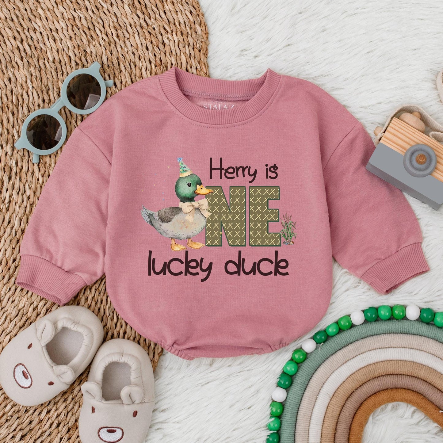 One Lucky Duck Baby Romper Custom First Birthday Outfit Boys Girls Funny Duck Theme Gift