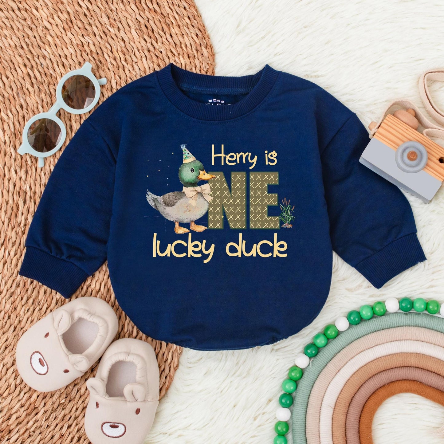 One Lucky Duck Baby Romper Custom First Birthday Outfit Boys Girls Funny Duck Theme Gift