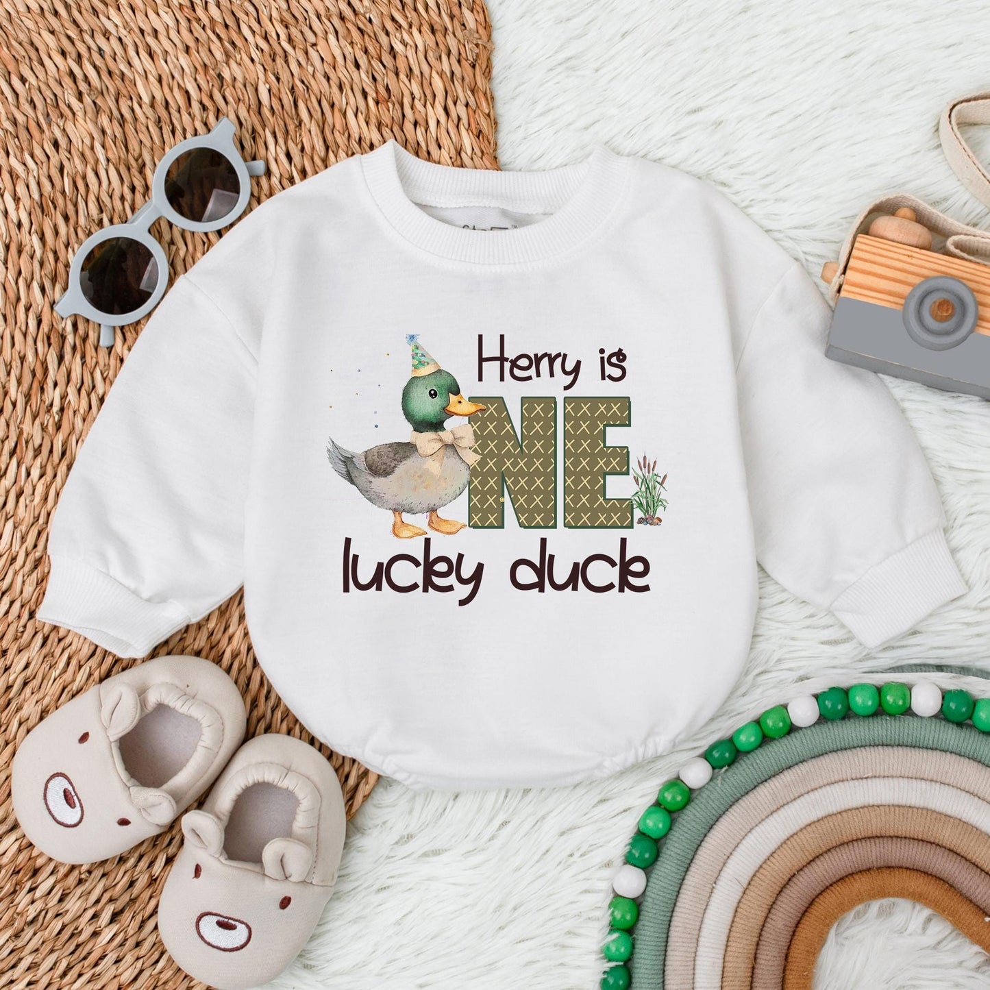 One Lucky Duck Baby Romper Custom First Birthday Outfit Boys Girls Funny Duck Theme Gift