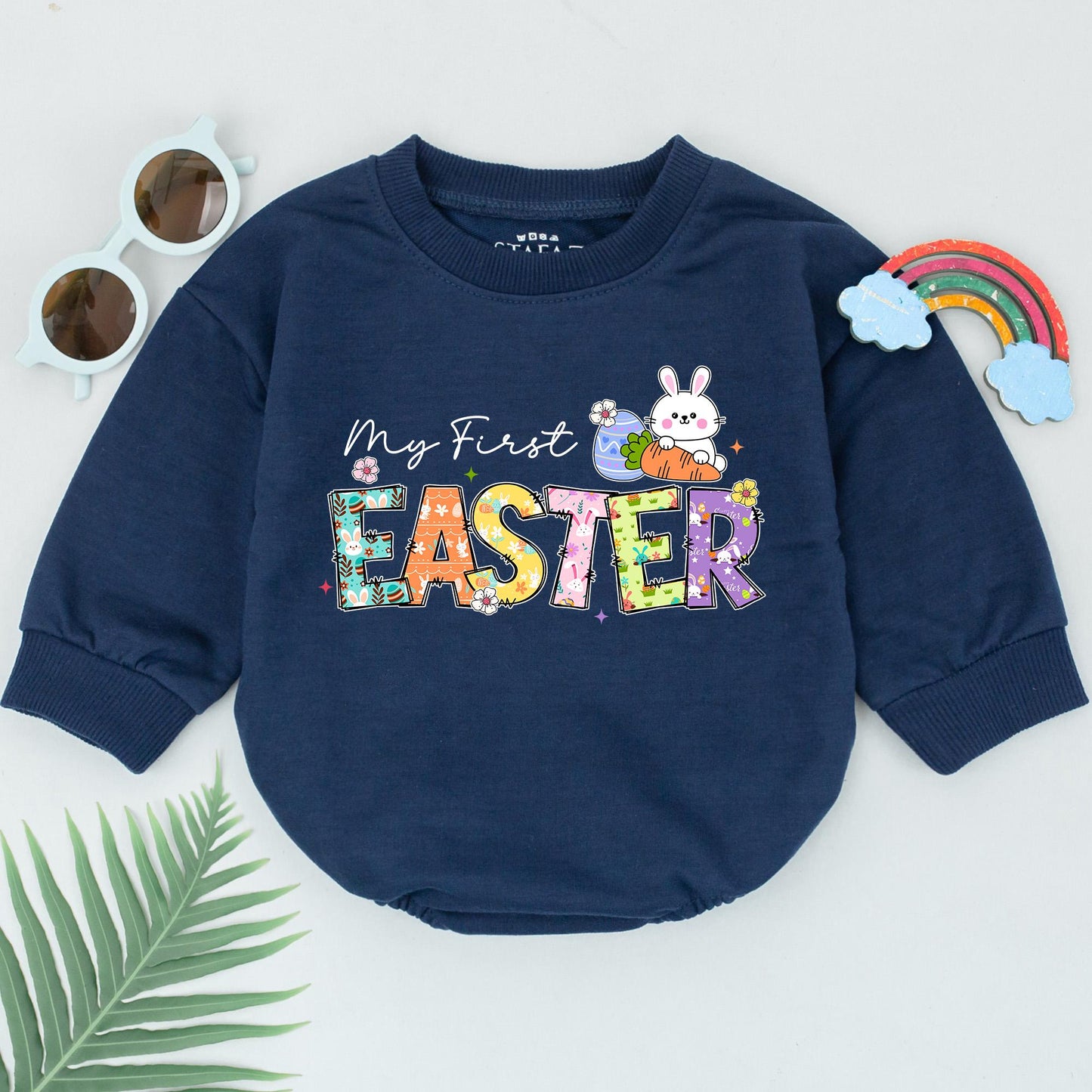 My First Easter Romper Baby Girl, Retro Easter Bunny Bodysuit, Floral Pattern, Whimsical Design, Easter Gift, Natural Cotton