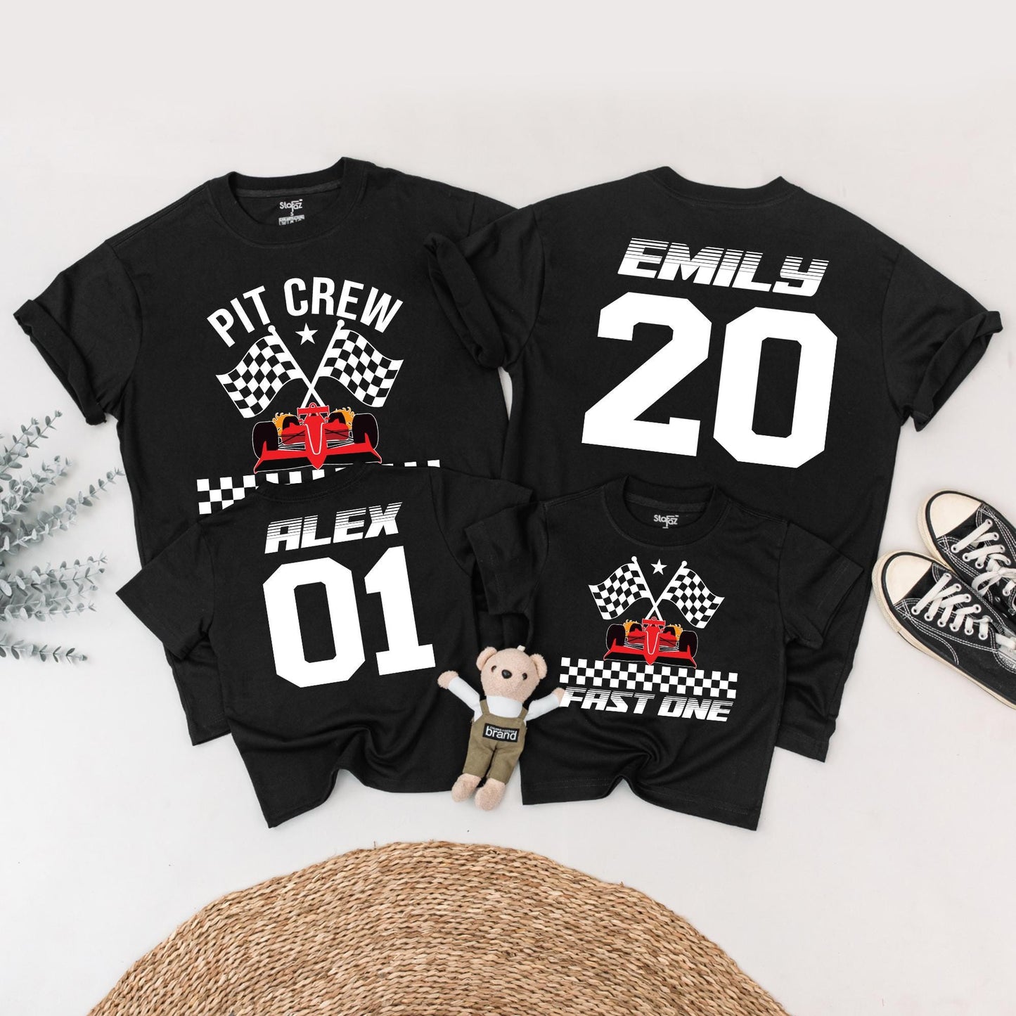 Fast One Pit Crew Birthday Boy Shirt, Race Car 1st Birthday Tee, Checkered Flag Family Matching, Black & Red Racing Theme Party, Baby First Birthday Outfit (139 chars)