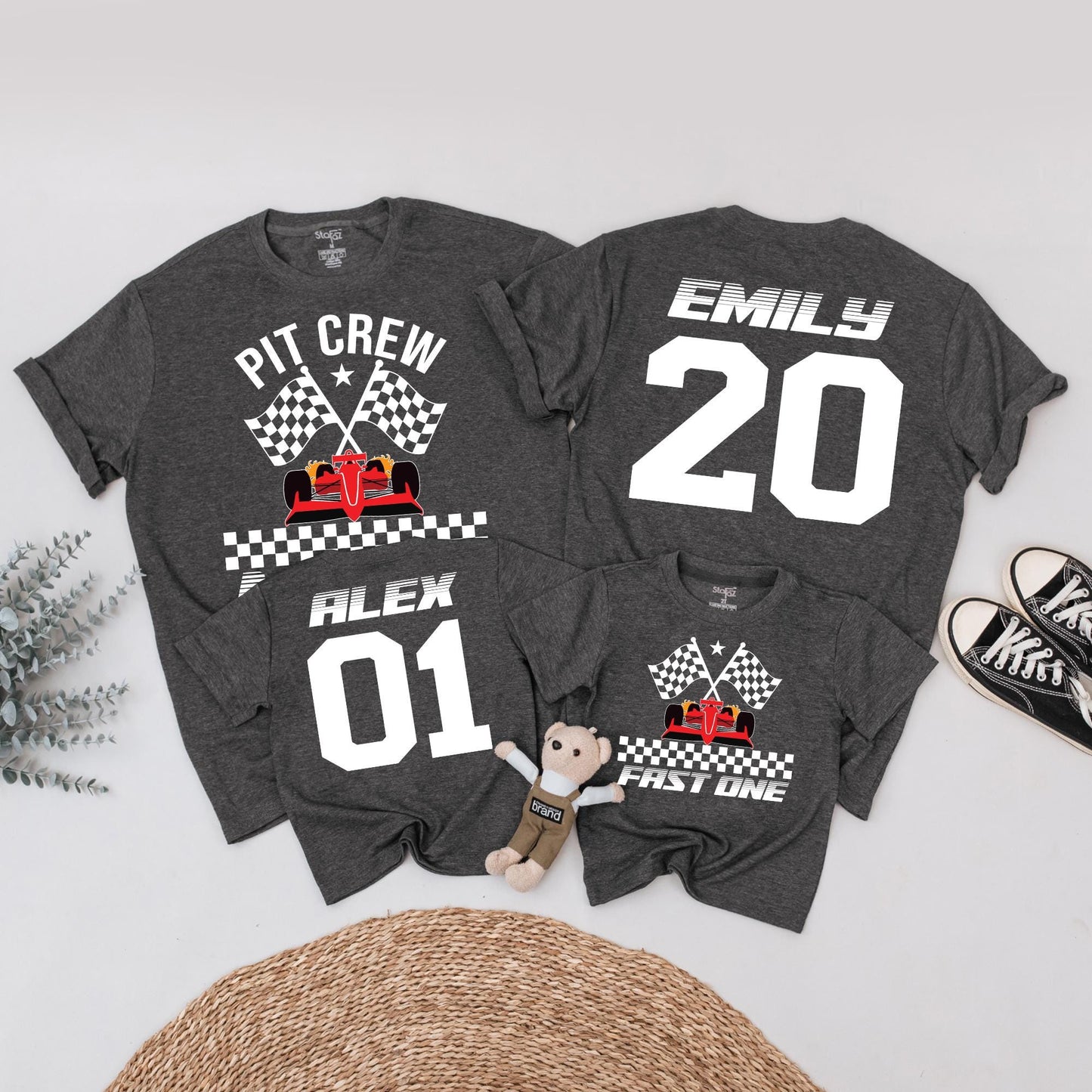 Fast One Pit Crew Birthday Boy Shirt, Race Car 1st Birthday Tee, Checkered Flag Family Matching, Black & Red Racing Theme Party, Baby First Birthday Outfit (139 chars)