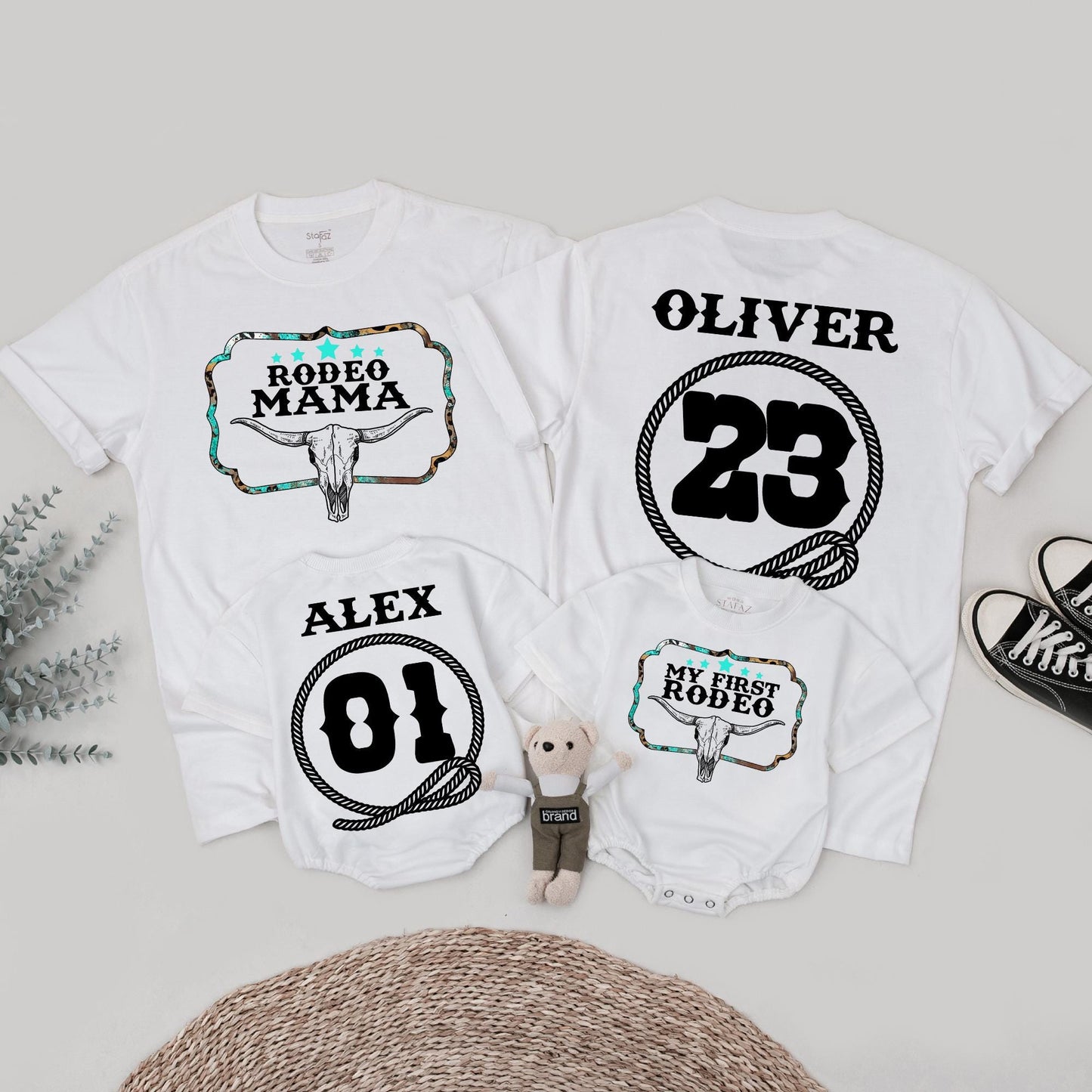 My First Rodeo Birthday Family Matching Shirts, Western Steer Skull 1st Birthday Party Outfit, Cowboy/Cowgirl Bday Tees