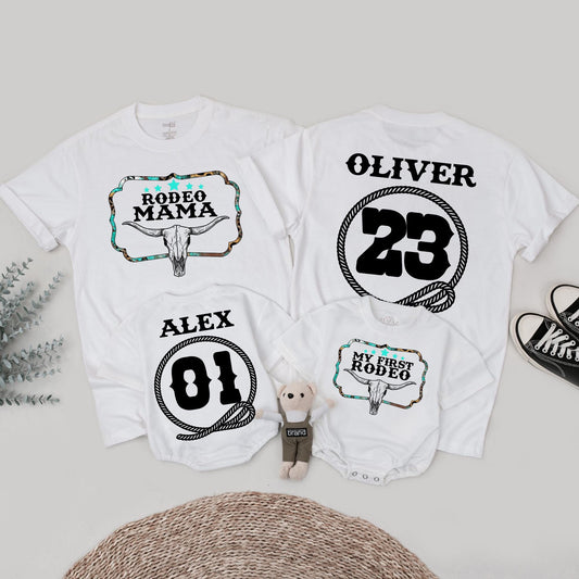 My First Rodeo Birthday Family Matching Shirts, Western Steer Skull 1st Birthday Party Outfit, Cowboy/Cowgirl Bday Tees