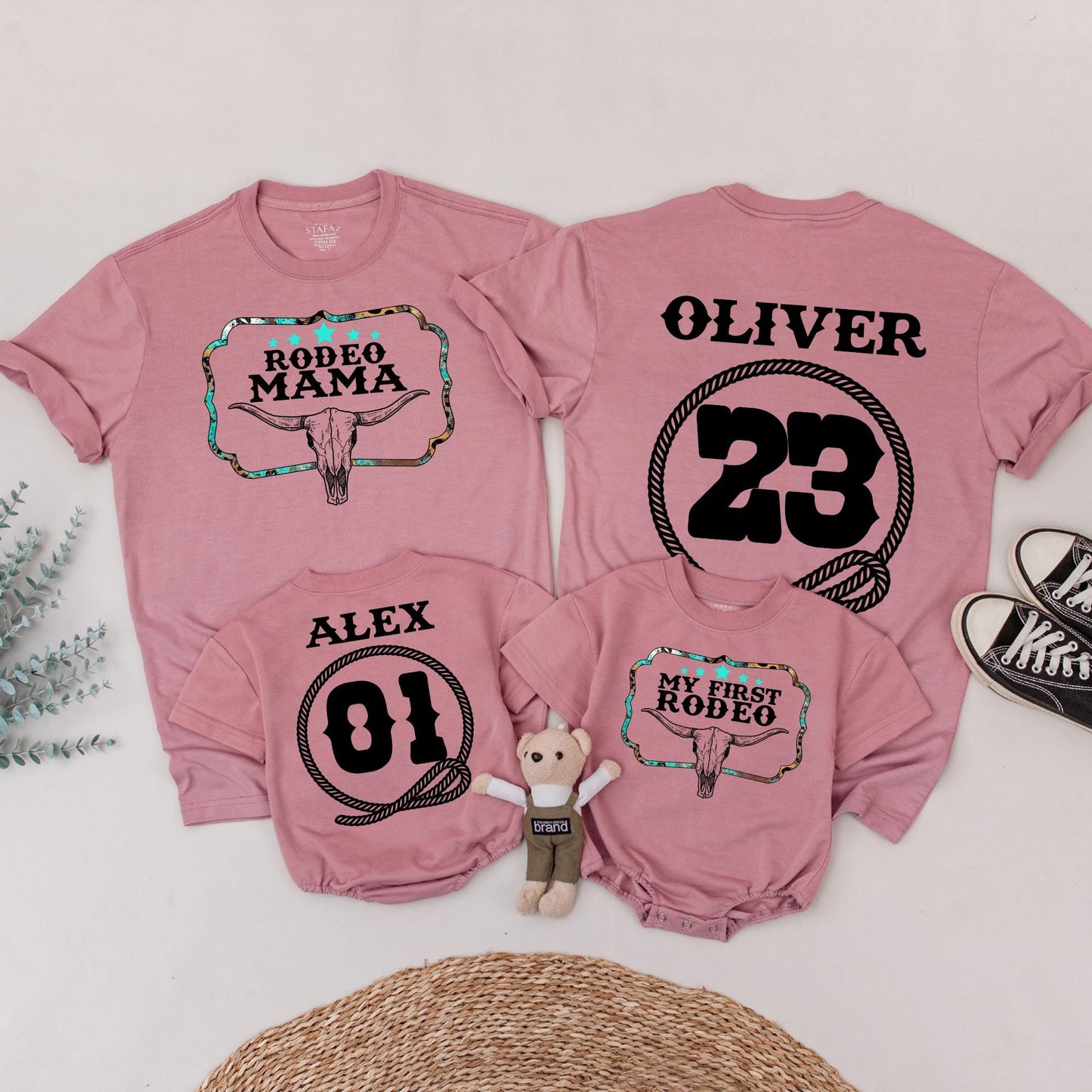 My First Rodeo Birthday Family Matching Shirts, Western Steer Skull 1st Birthday Party Outfit, Cowboy/Cowgirl Bday Tees