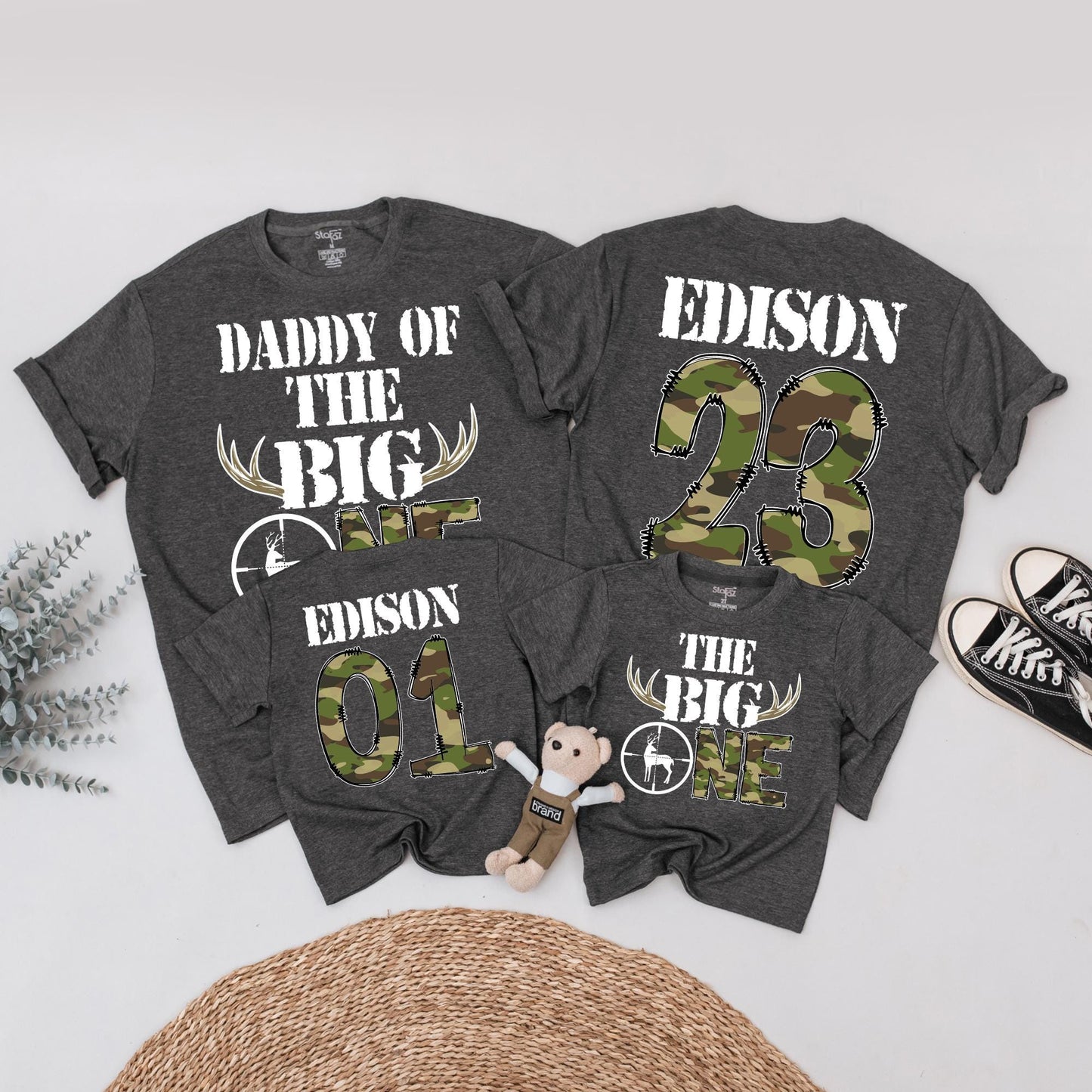 The Big One Birthday Hunting Shirt Personalized for Boys, Deer Antlers Camo Birthday Outfit, First Birthday, Daddy of the Big One, Wild One 1st Birthday