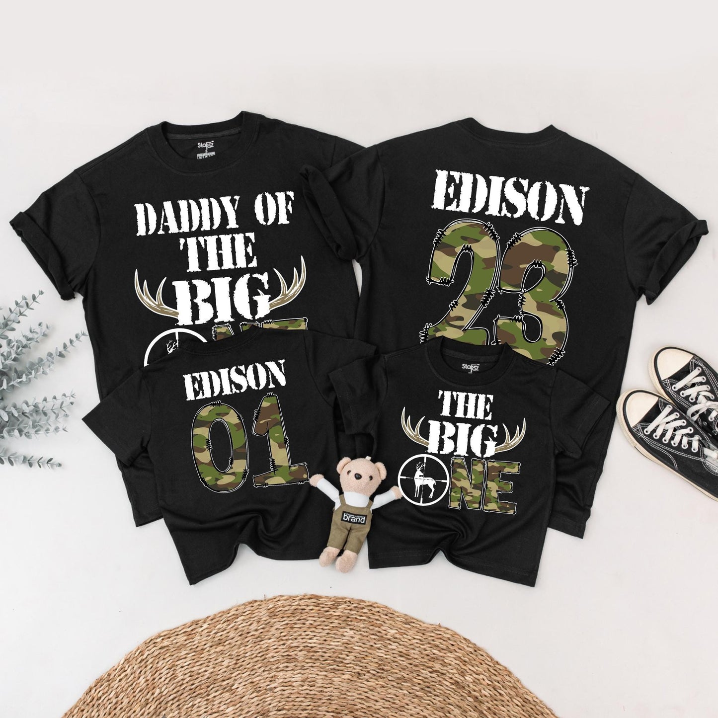 The Big One Birthday Hunting Shirt Personalized for Boys, Deer Antlers Camo Birthday Outfit, First Birthday, Daddy of the Big One, Wild One 1st Birthday