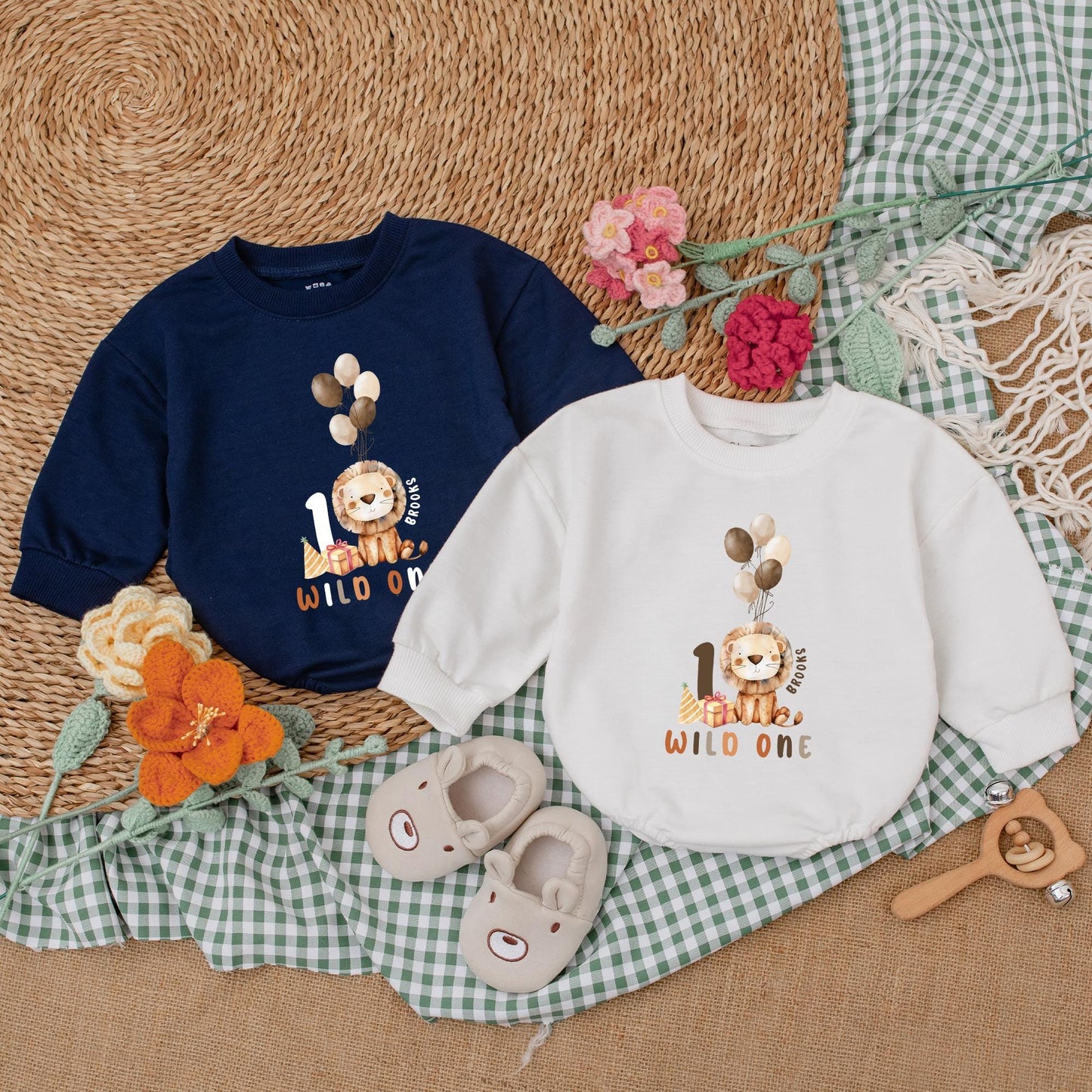 Wild One 1st Birthday Romper Safari Baby Boy Outfit Personalized Bubble Romper First Birthday Clothes