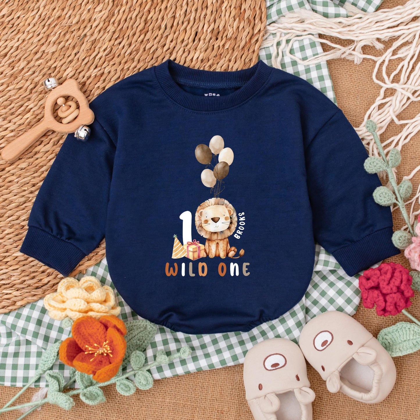 Wild One 1st Birthday Romper Safari Baby Boy Outfit Personalized Bubble Romper First Birthday Clothes