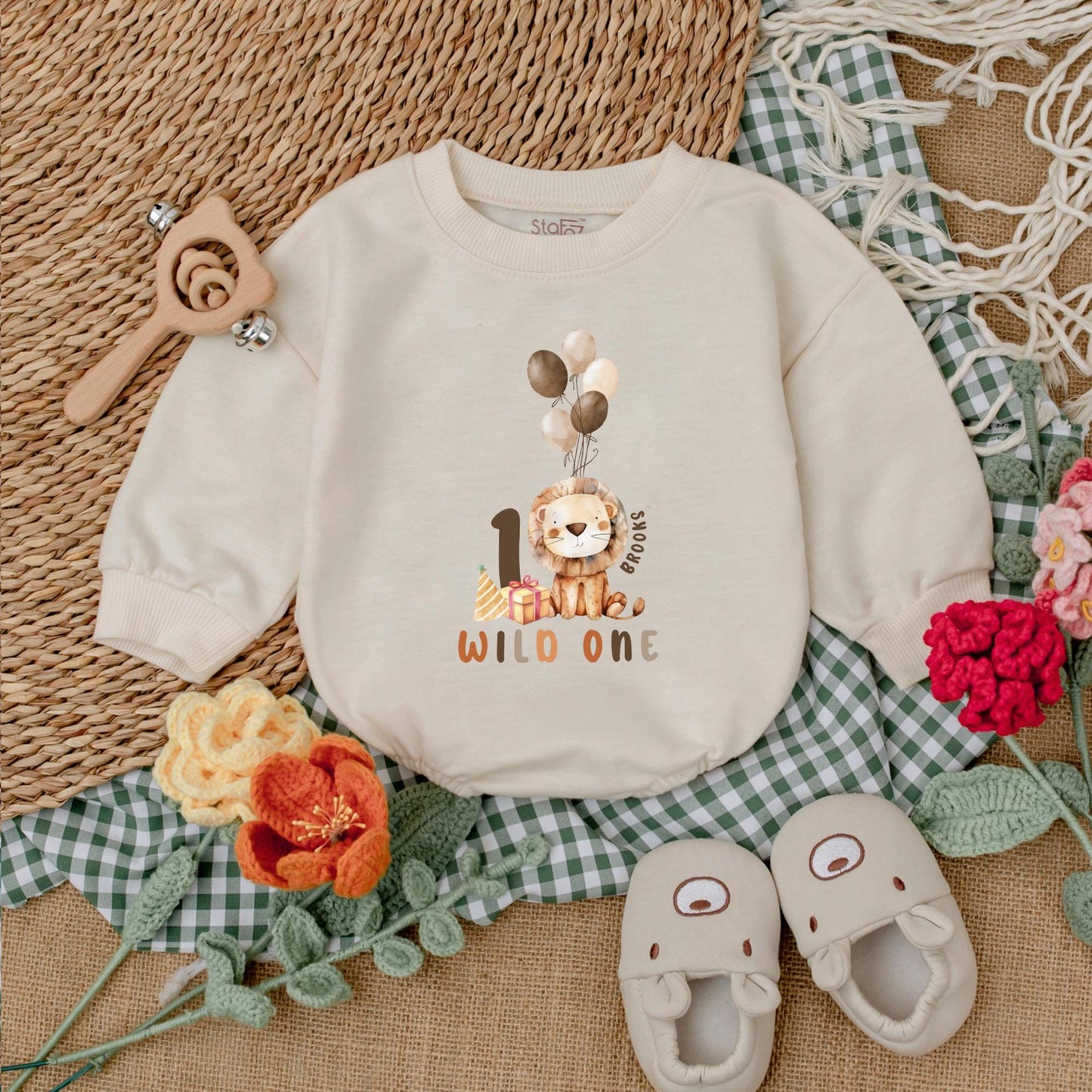 Wild One 1st Birthday Romper Safari Baby Boy Outfit Personalized Bubble Romper First Birthday Clothes