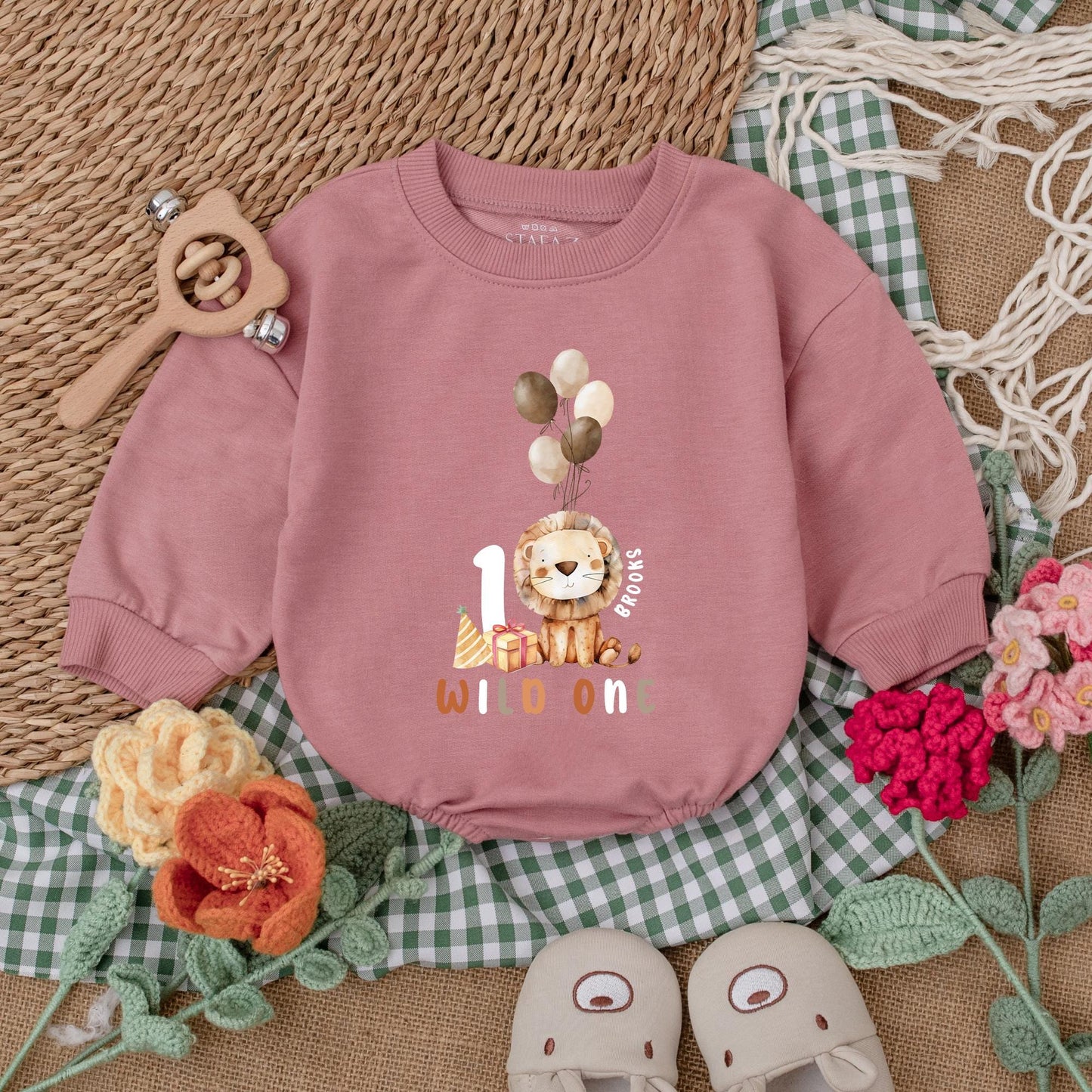 Wild One 1st Birthday Romper Safari Baby Boy Outfit Personalized Bubble Romper First Birthday Clothes