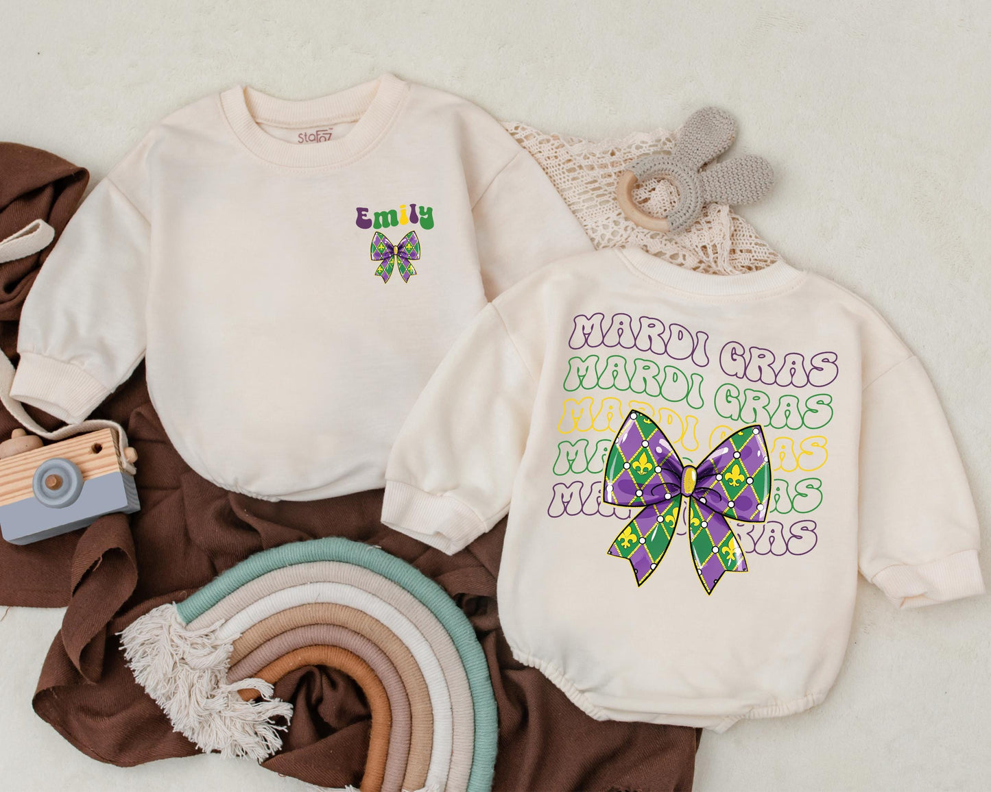 Custom Mardi Gras Baby Romper Cute Sweatshirt Outfit Unisex Shower Gift Newborn Clothing