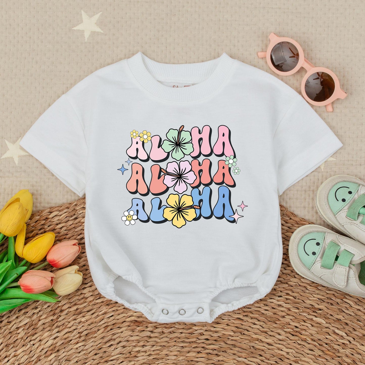 Aloha Aloha Hibiscus Flower Baby Girl Romper Hawaiian Summer Beach Vacation Outfit Sweet Boho Style