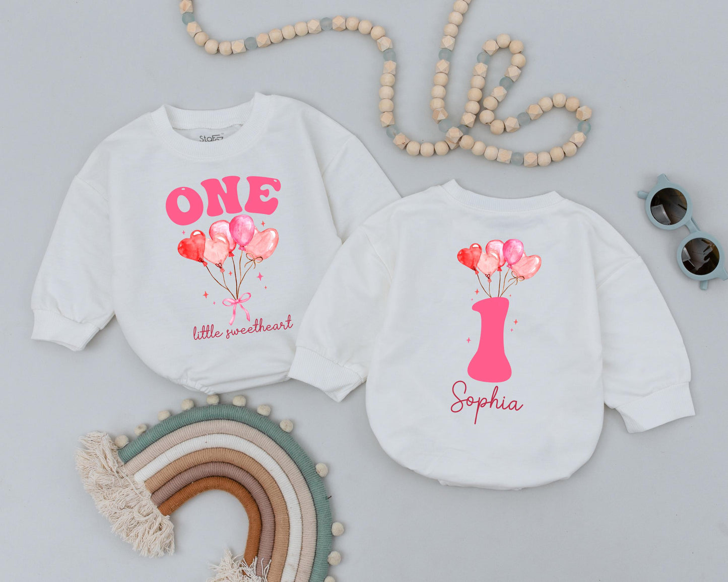 Personalized Little Sweetheart Birthday Girl Bubble Romper & Bodysuit Baby Outfit Custom Name 1st Birthday Party Clothes