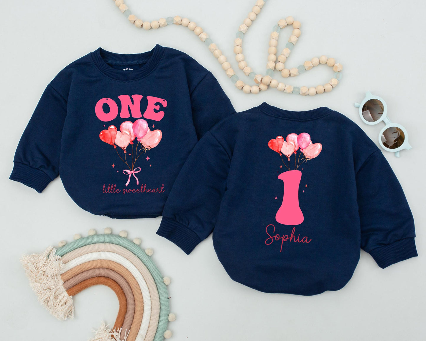 Personalized Little Sweetheart Birthday Girl Bubble Romper & Bodysuit Baby Outfit Custom Name 1st Birthday Party Clothes