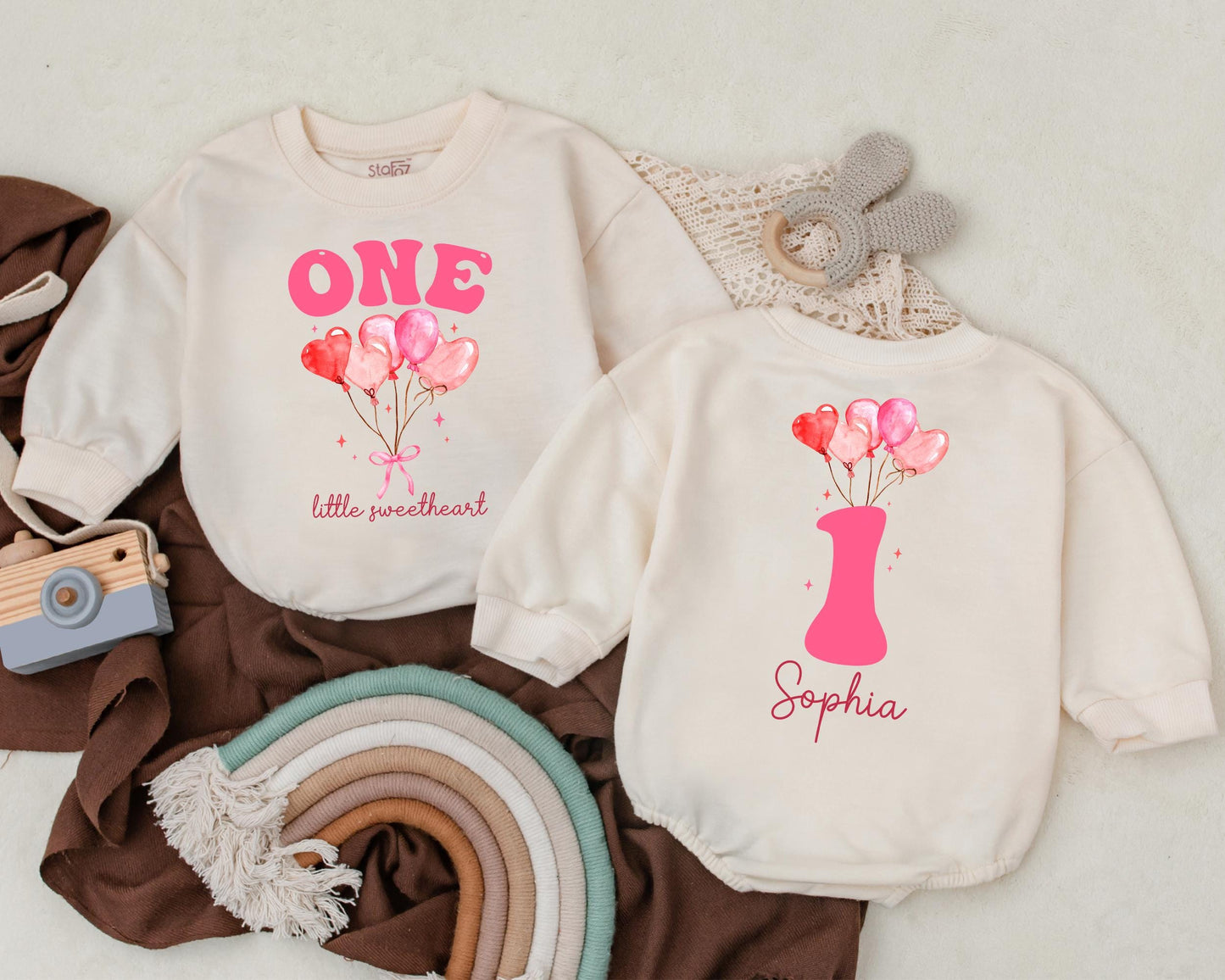 Personalized Little Sweetheart Birthday Girl Bubble Romper & Bodysuit Baby Outfit Custom Name 1st Birthday Party Clothes